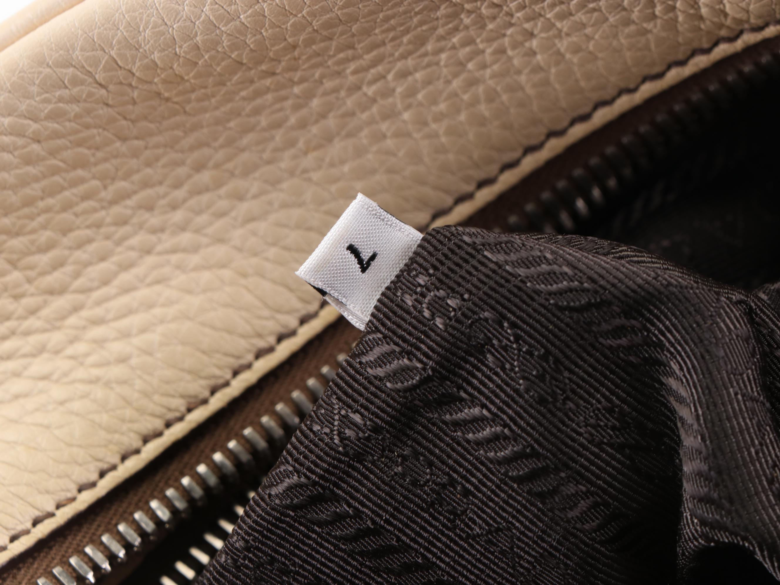 Prada Logo Boston Bag BR3091 in Off-White Vitello Daino Leather