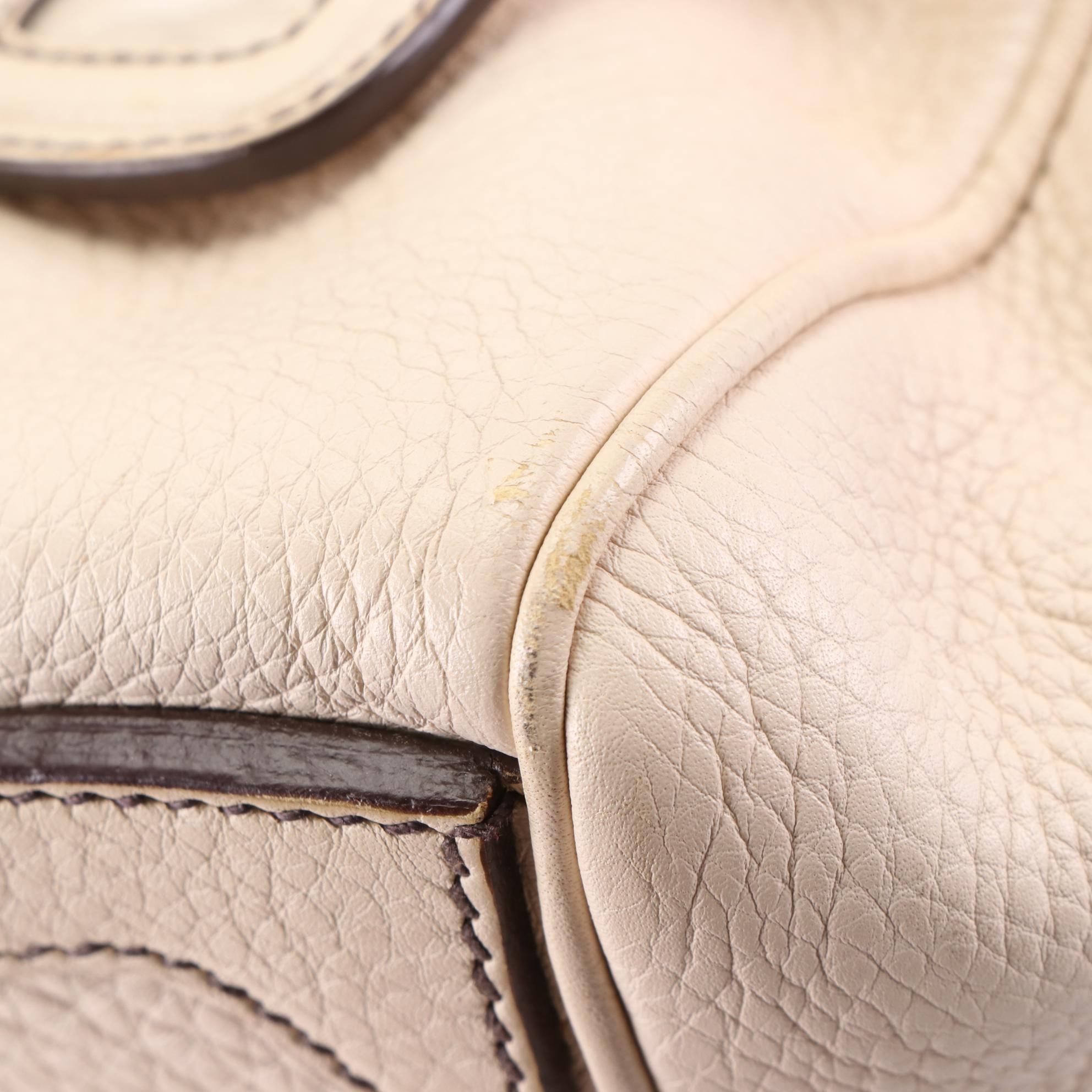 Prada Logo Boston Bag BR3091 in Off-White Vitello Daino Leather