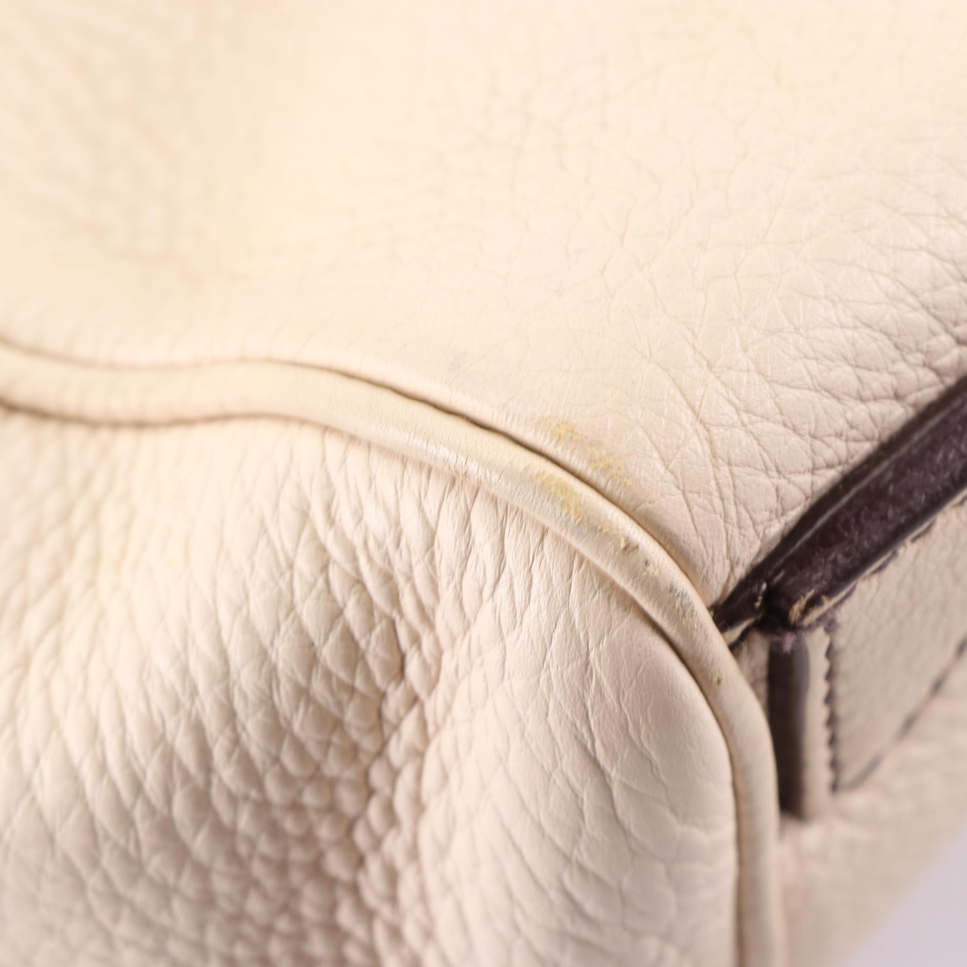 Prada Logo Boston Bag BR3091 in Off-White Vitello Daino Leather