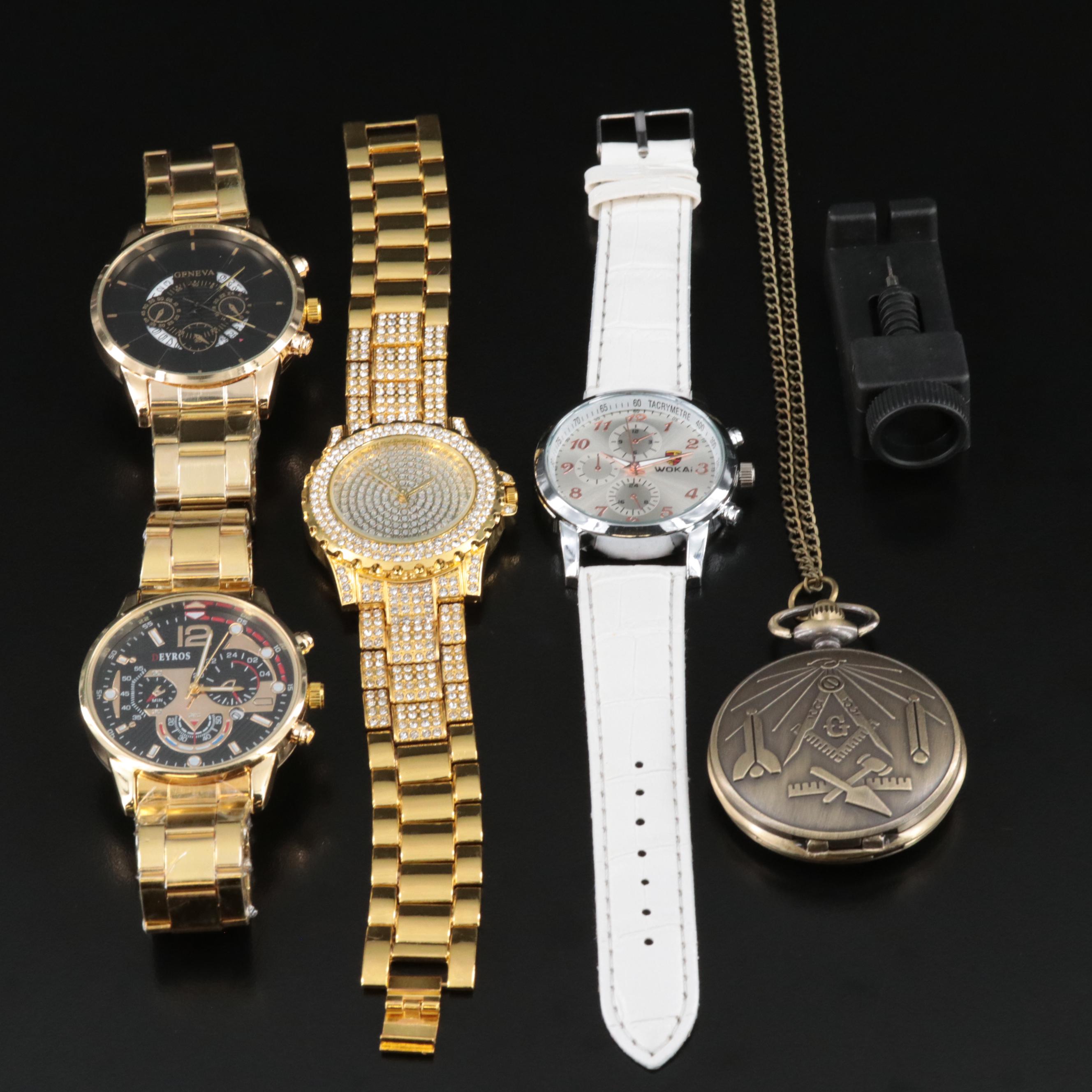 Masonic Pocket Watch, Four Fashion Watches, Sizing Tool