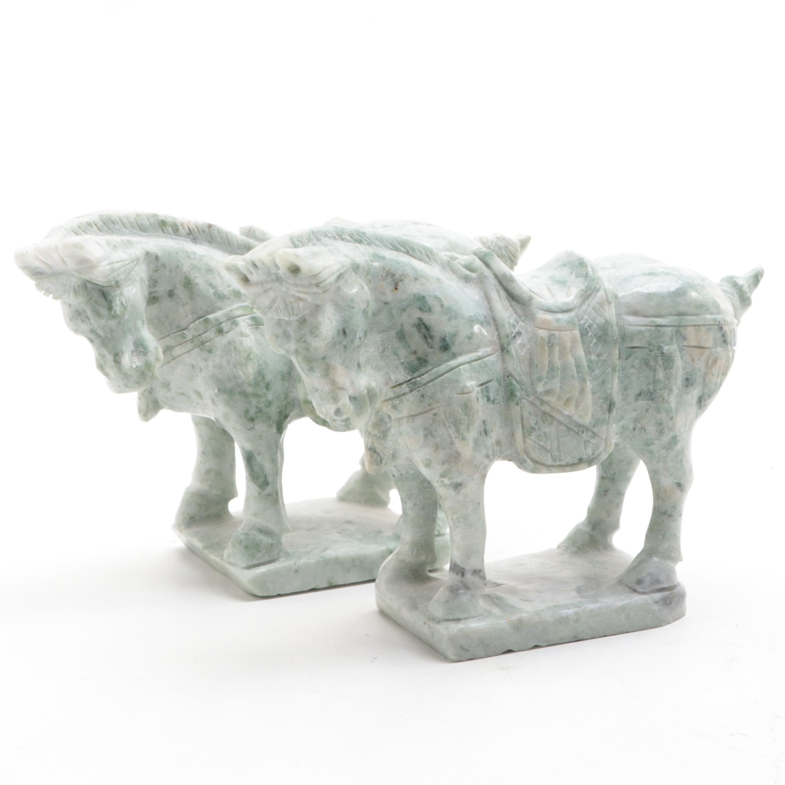 Chinese Carved Stone Tang Style Horses EBTH