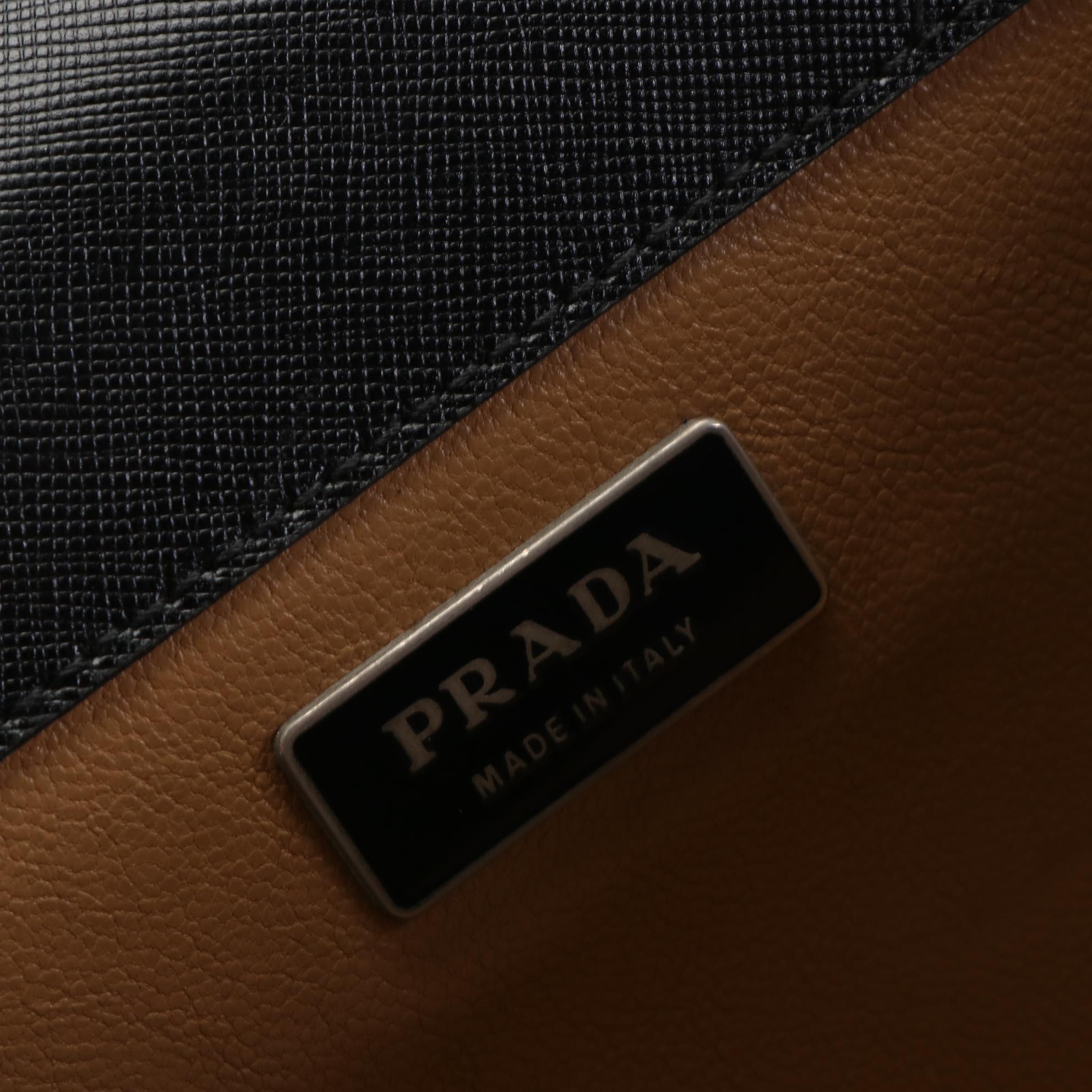 Prada Black Saffiano Leather Squeeze Lock Briefcase