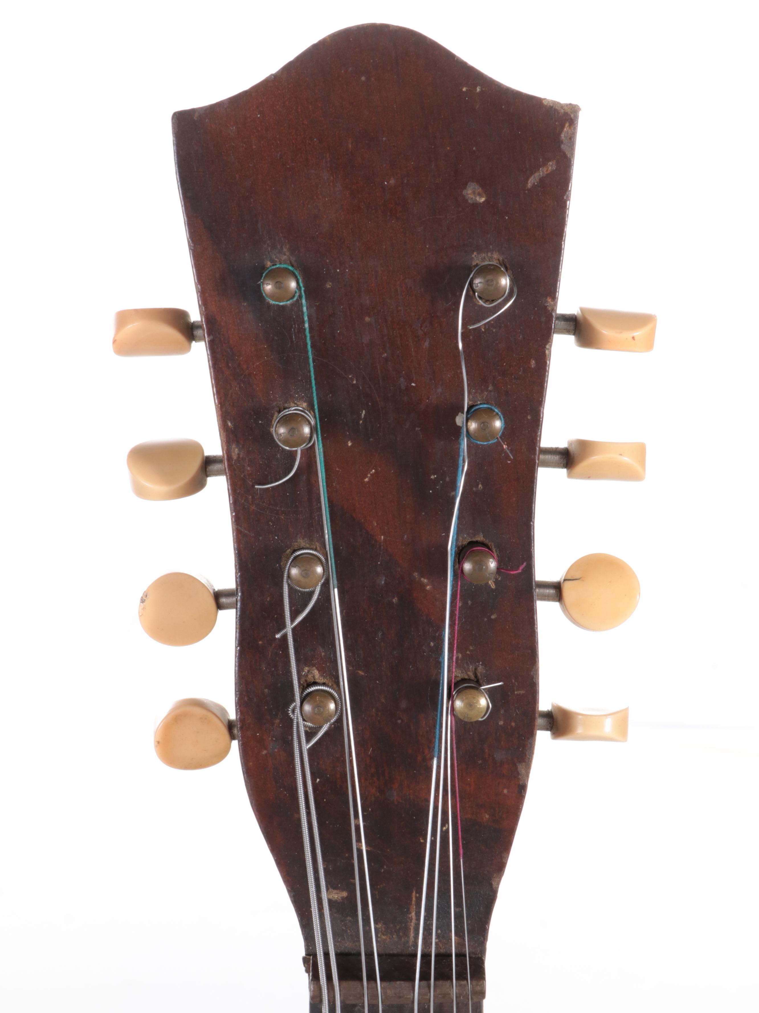 Wooden and Mother-of-Pearl Inlaid Junior Mandolin Banjo with Case