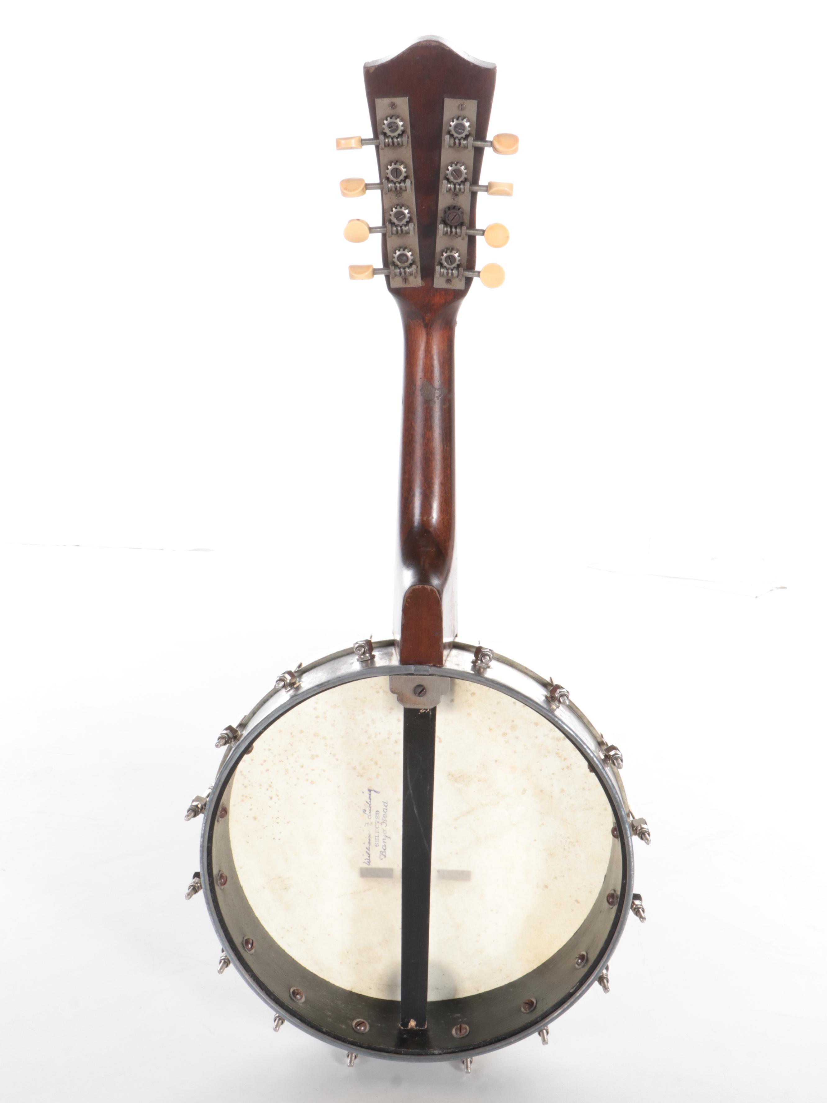 Wooden and Mother-of-Pearl Inlaid Junior Mandolin Banjo with Case