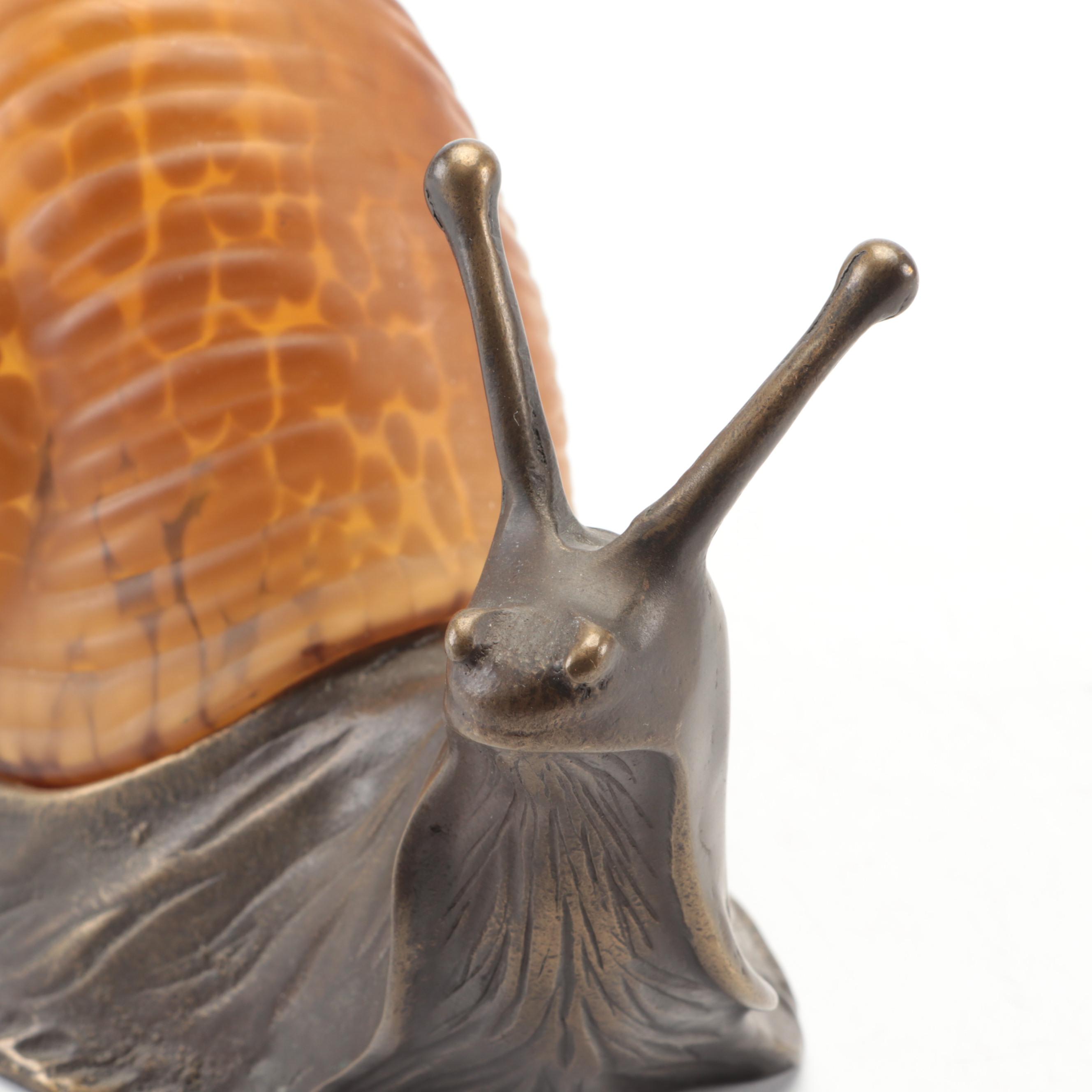 Tin Chi Cast Metal and Art Glass Snail Lamp, Late 20th Century