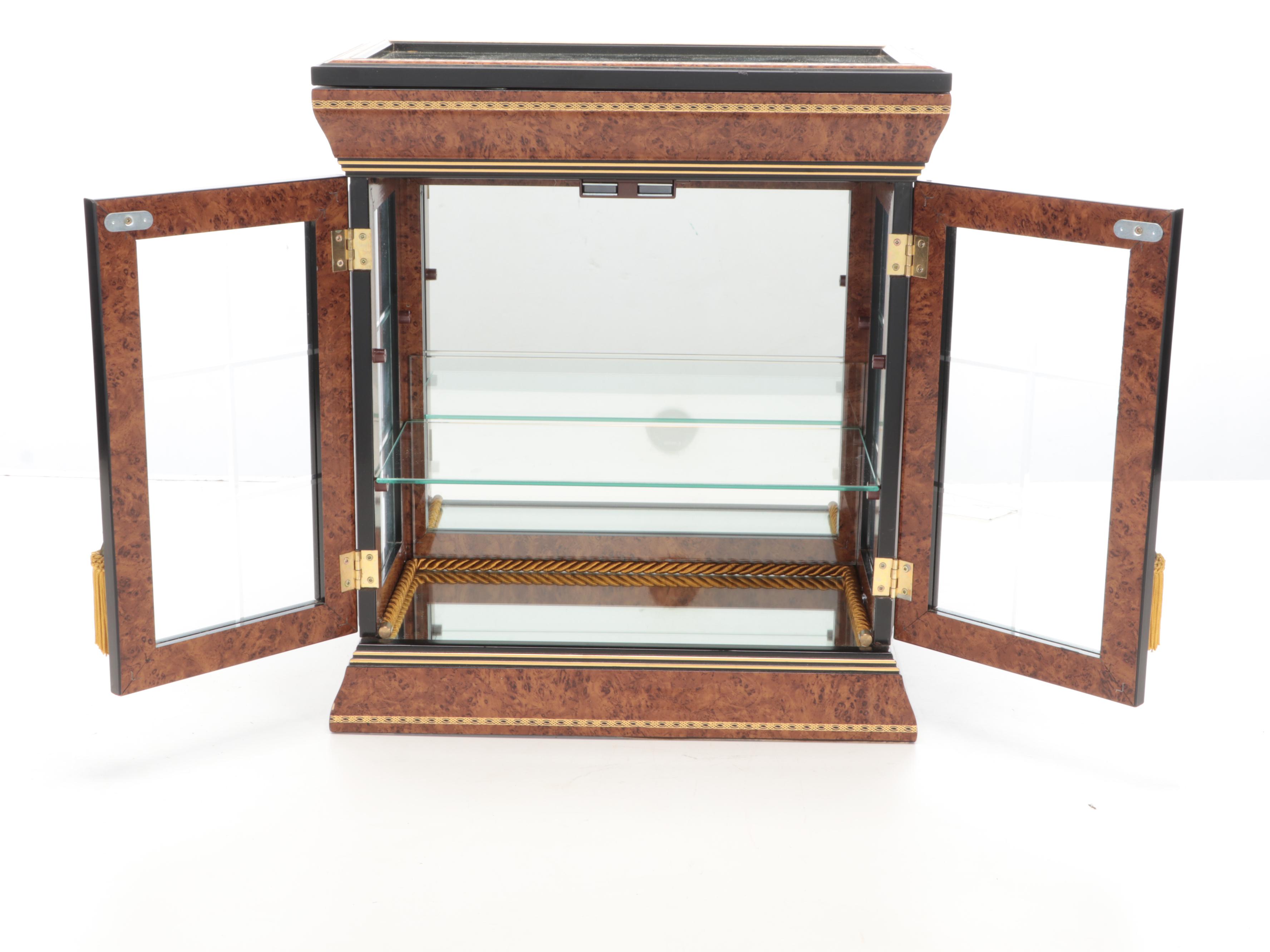 Italian Burl Wood Table Top Curio Cabinet