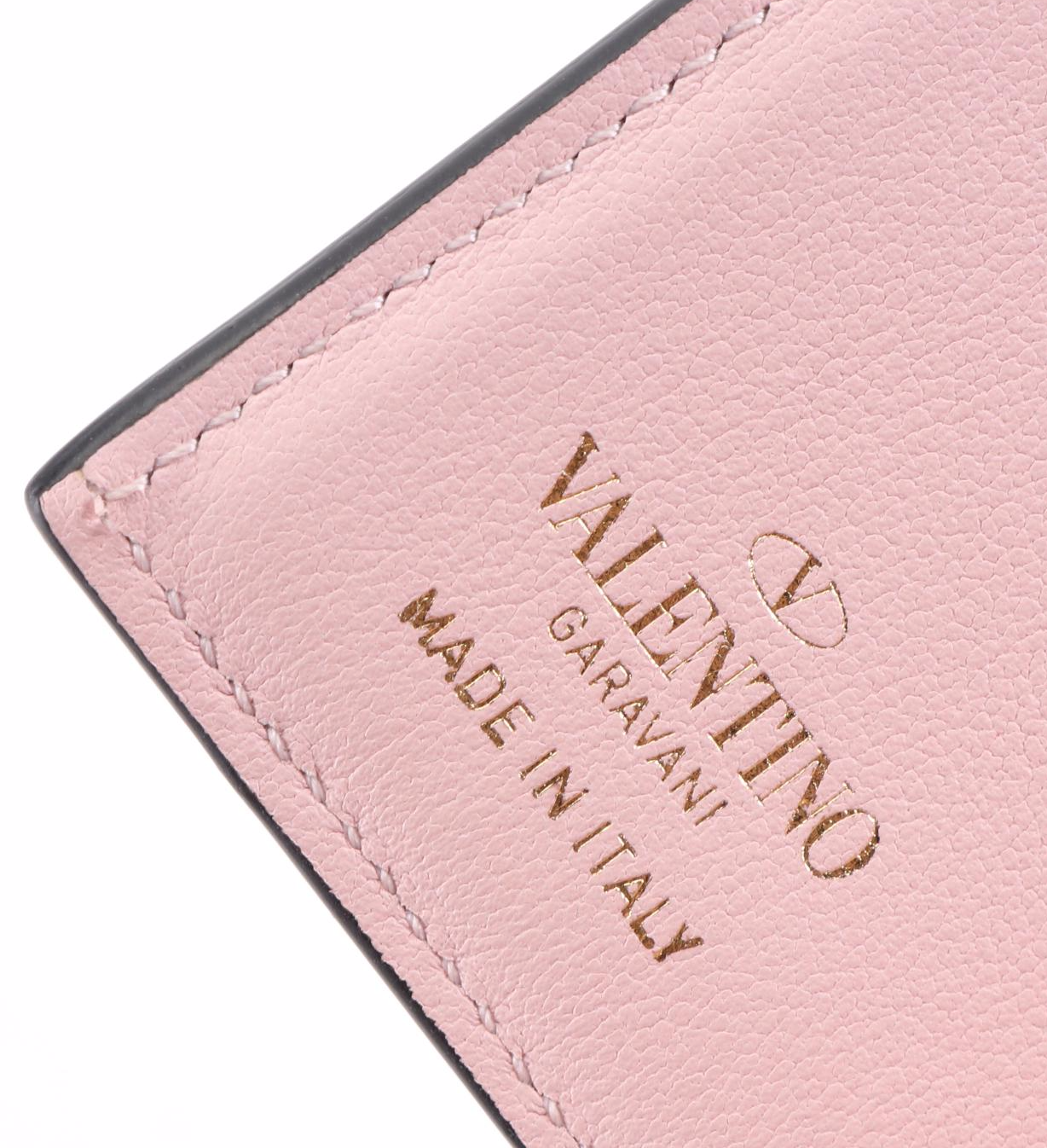 Valentino Rockstud Compact Trifold Wallet in Light Pink Leather with Box