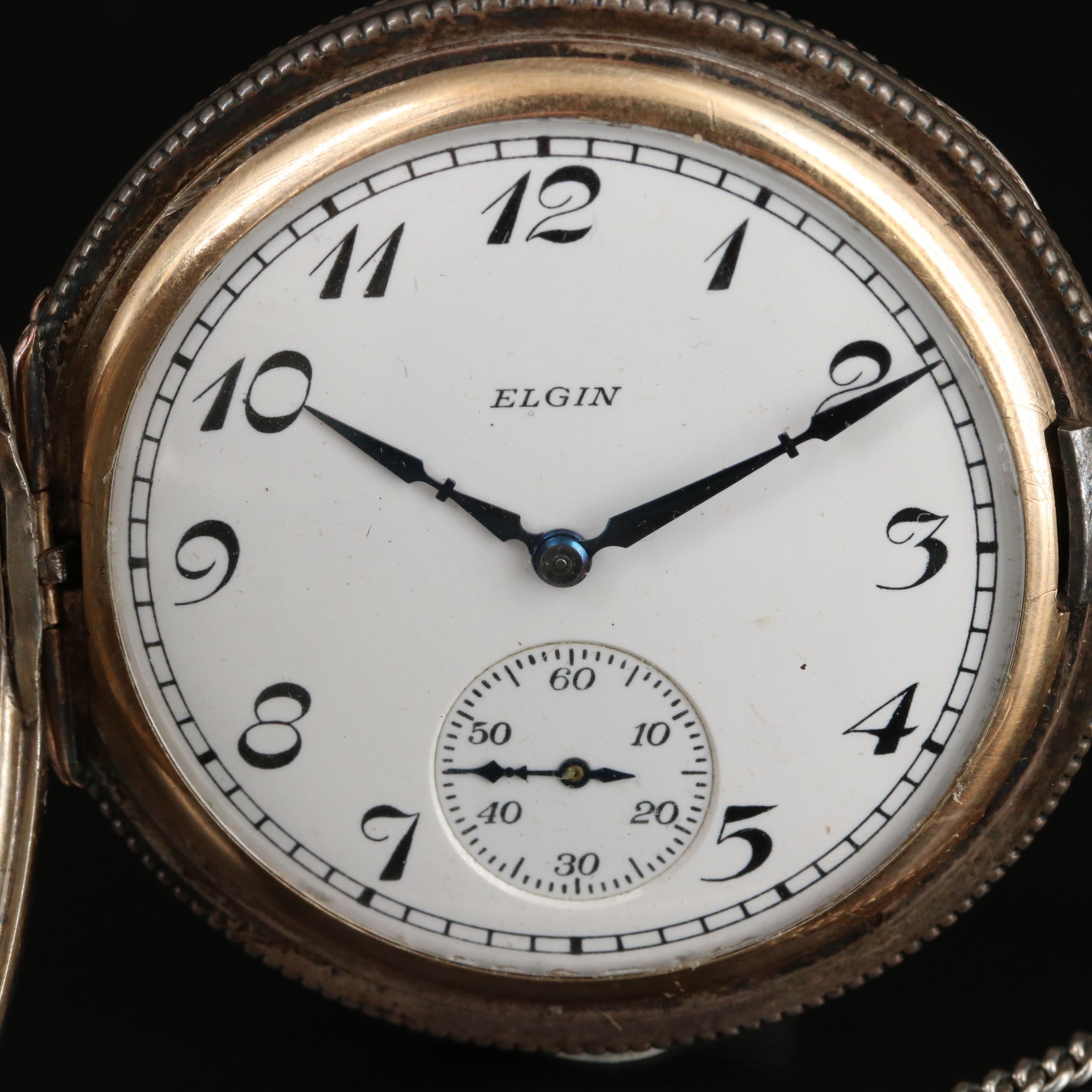 1927 Elgin Sterling Silver Ornate Hunting Case Pocket Watch