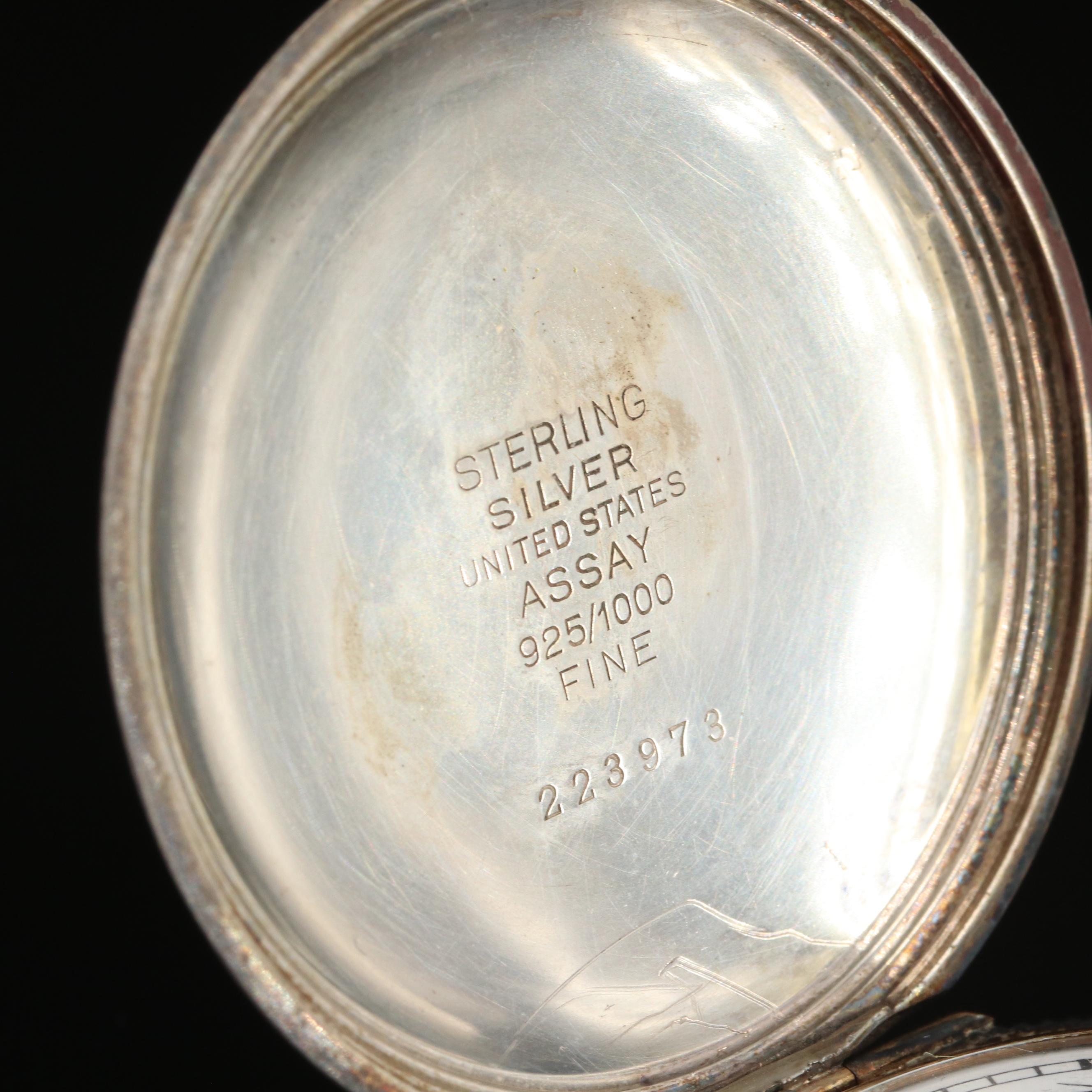 1927 Elgin Sterling Silver Ornate Hunting Case Pocket Watch