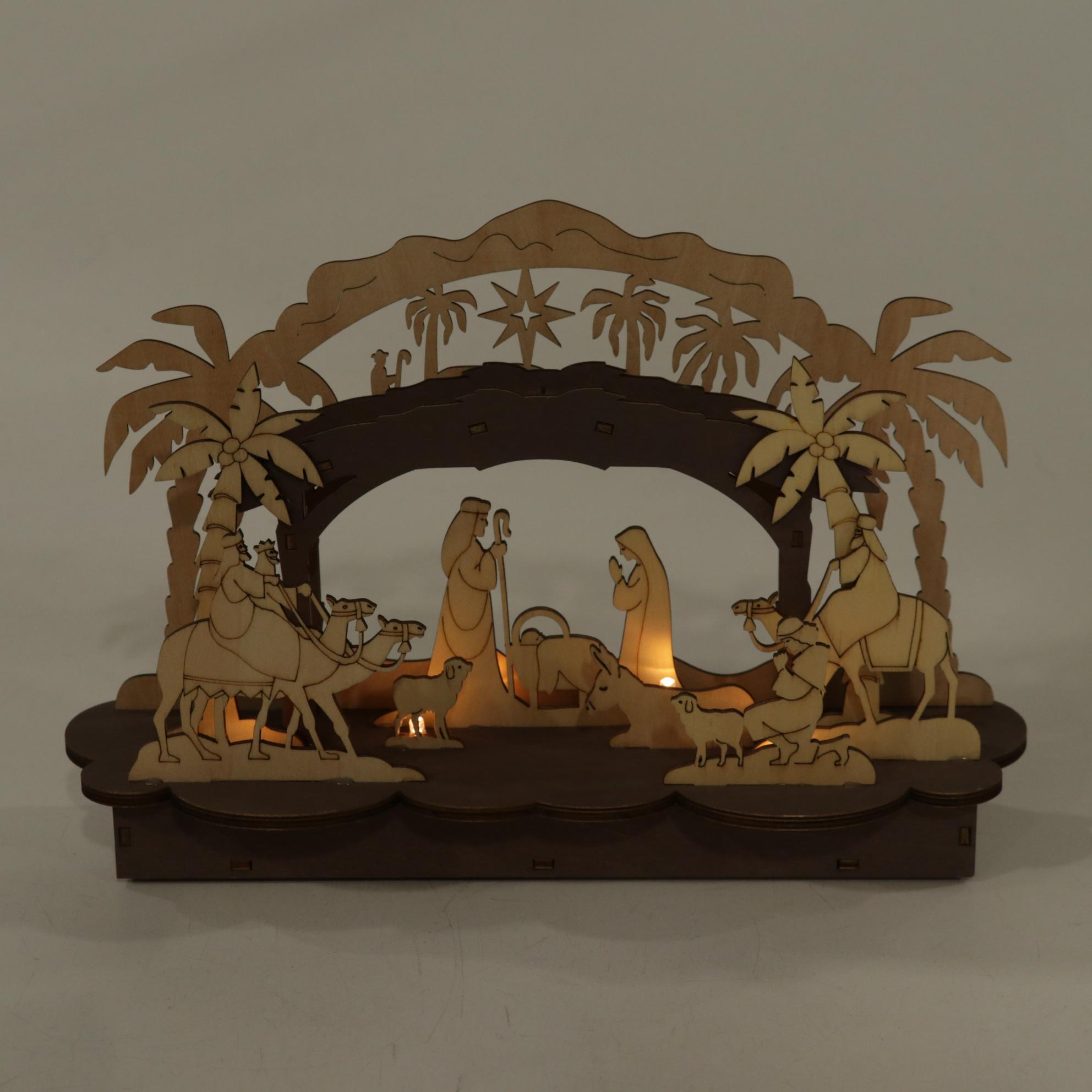 Wood Cut-Out Illuminated Nativity and Collection of Hallmark Angel Ornaments