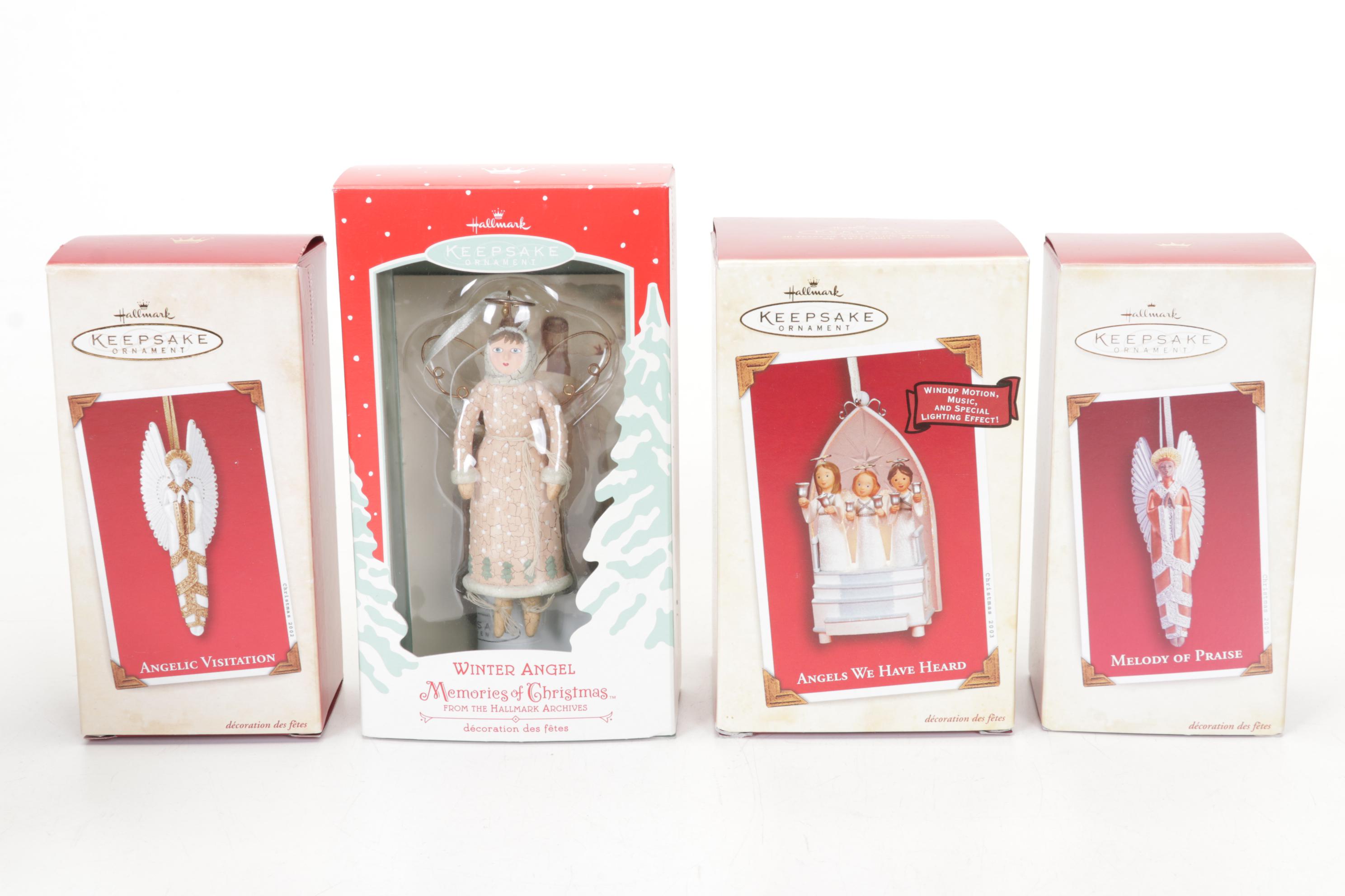 Wood Cut-Out Illuminated Nativity and Collection of Hallmark Angel Ornaments