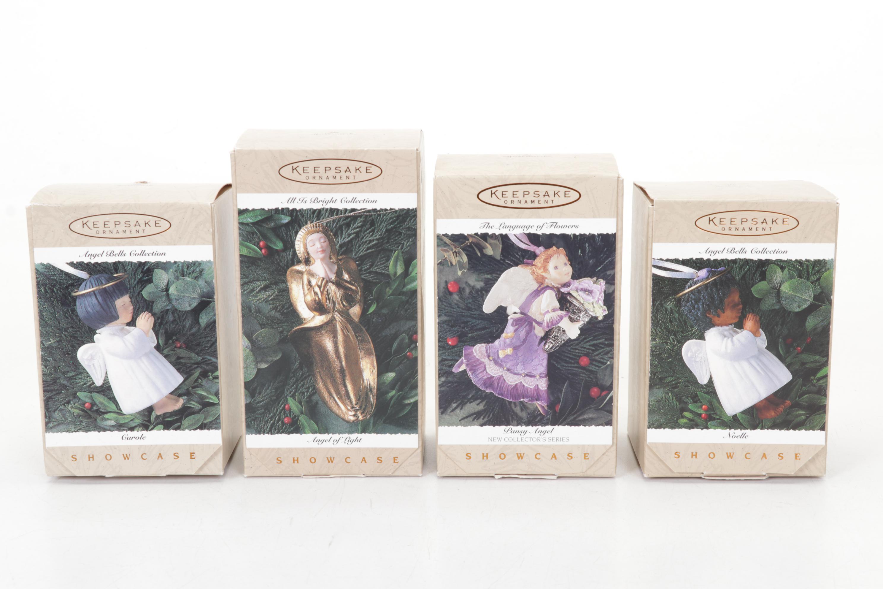 Wood Cut-Out Illuminated Nativity and Collection of Hallmark Angel Ornaments