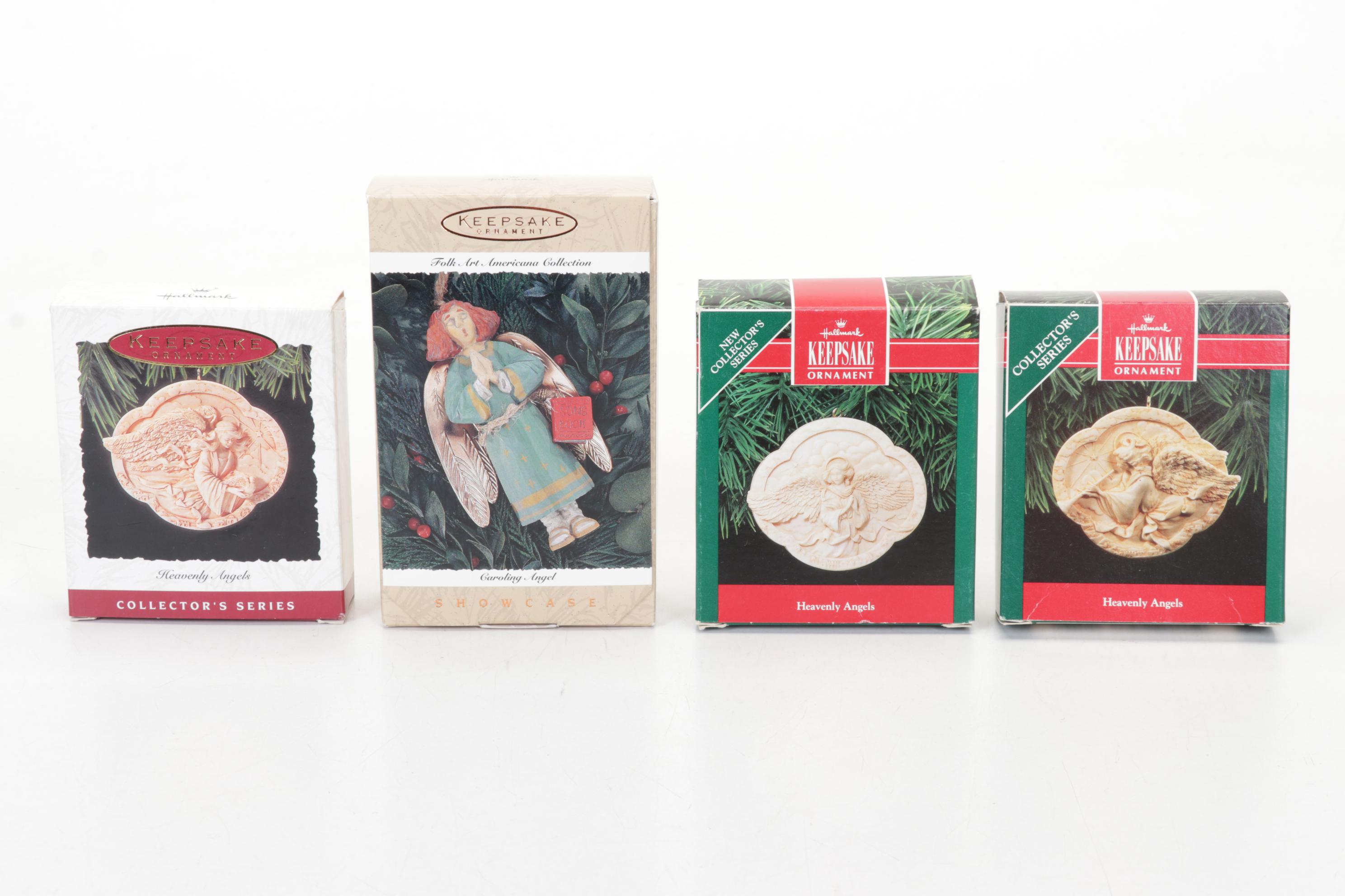 Wood Cut-Out Illuminated Nativity and Collection of Hallmark Angel Ornaments