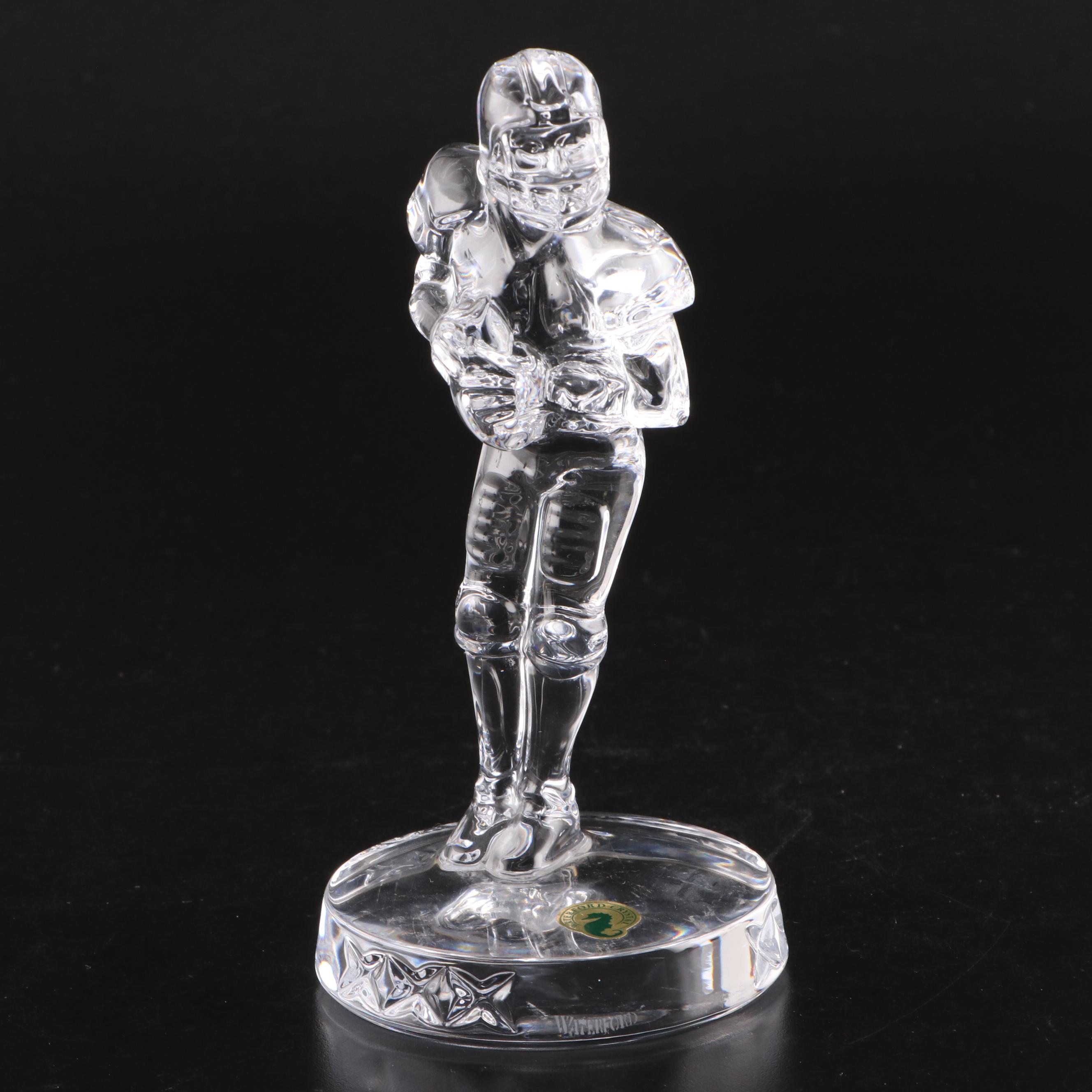 Waterford Crystal Angel and Football Player Figurines with Waterford Frame