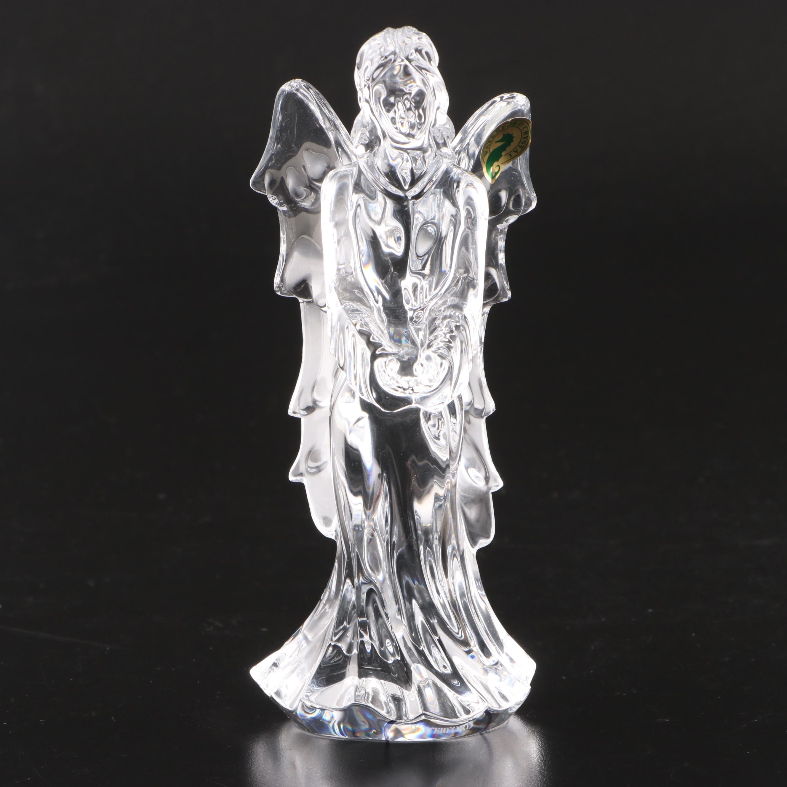 Waterford Crystal Angel and Football Player Figurines with Waterford Frame