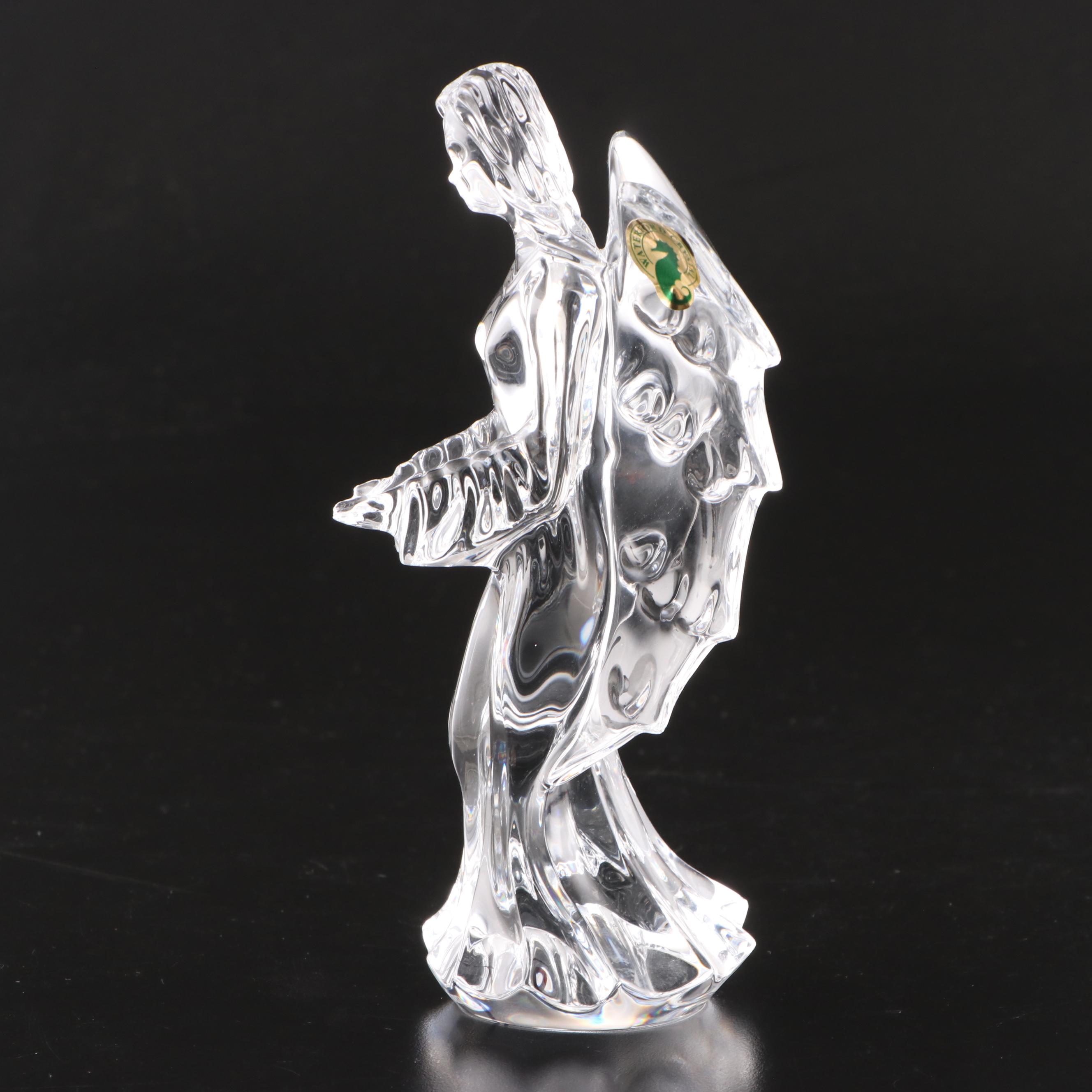 Waterford Crystal Angel and Football Player Figurines with Waterford Frame