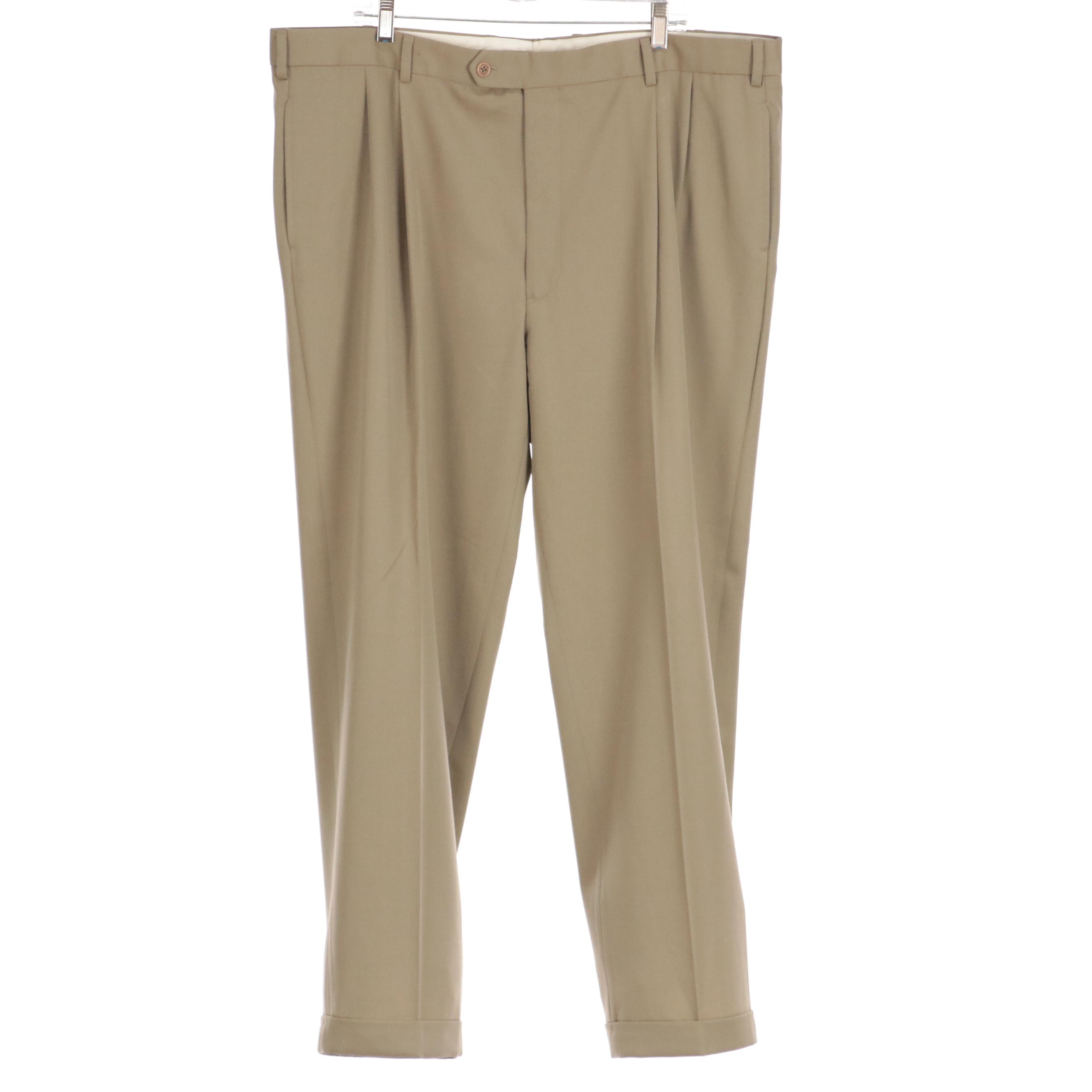 Men's Brooks Brothers Khaki Pleat-Front Wool Trousers