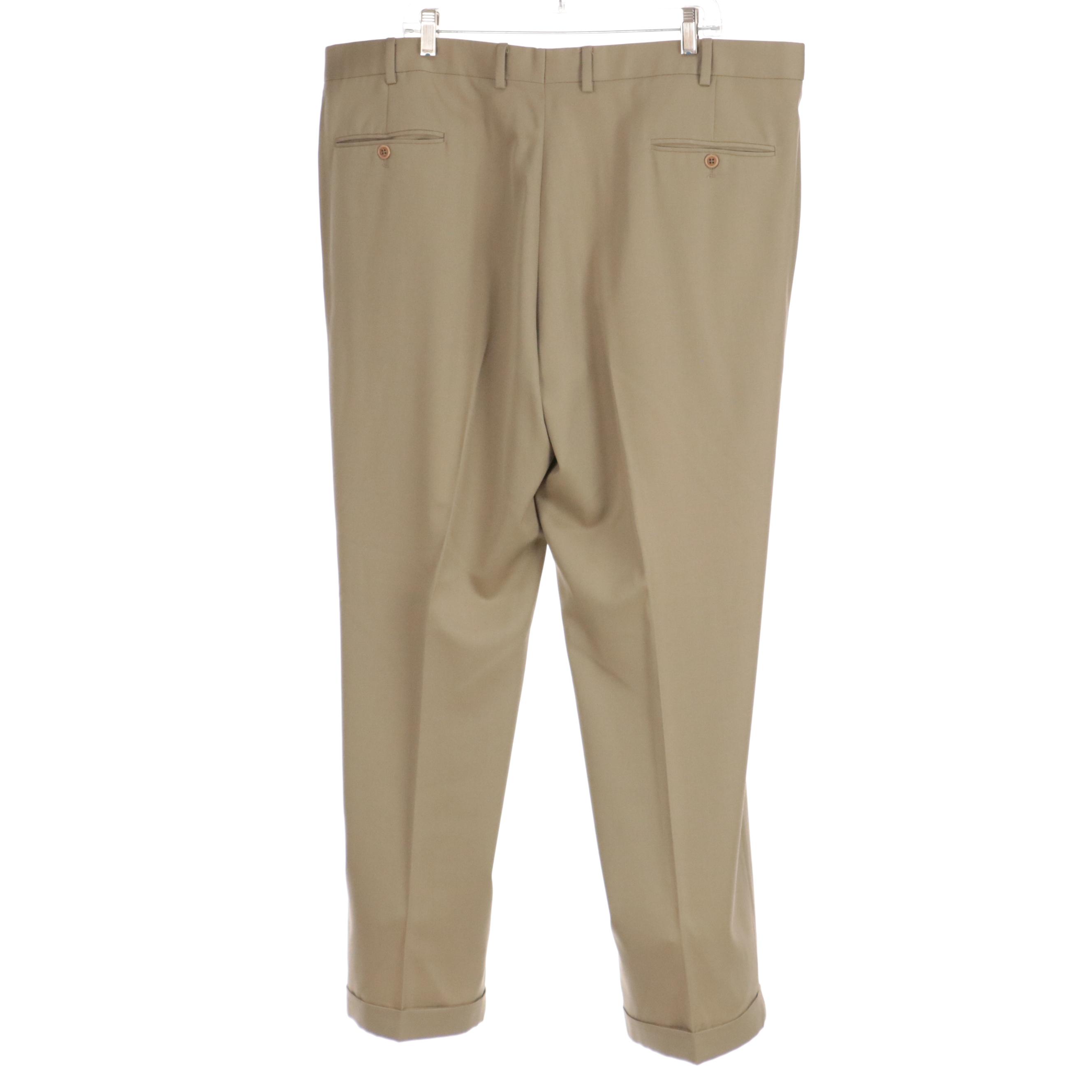 Men's Brooks Brothers Khaki Pleat-Front Wool Trousers