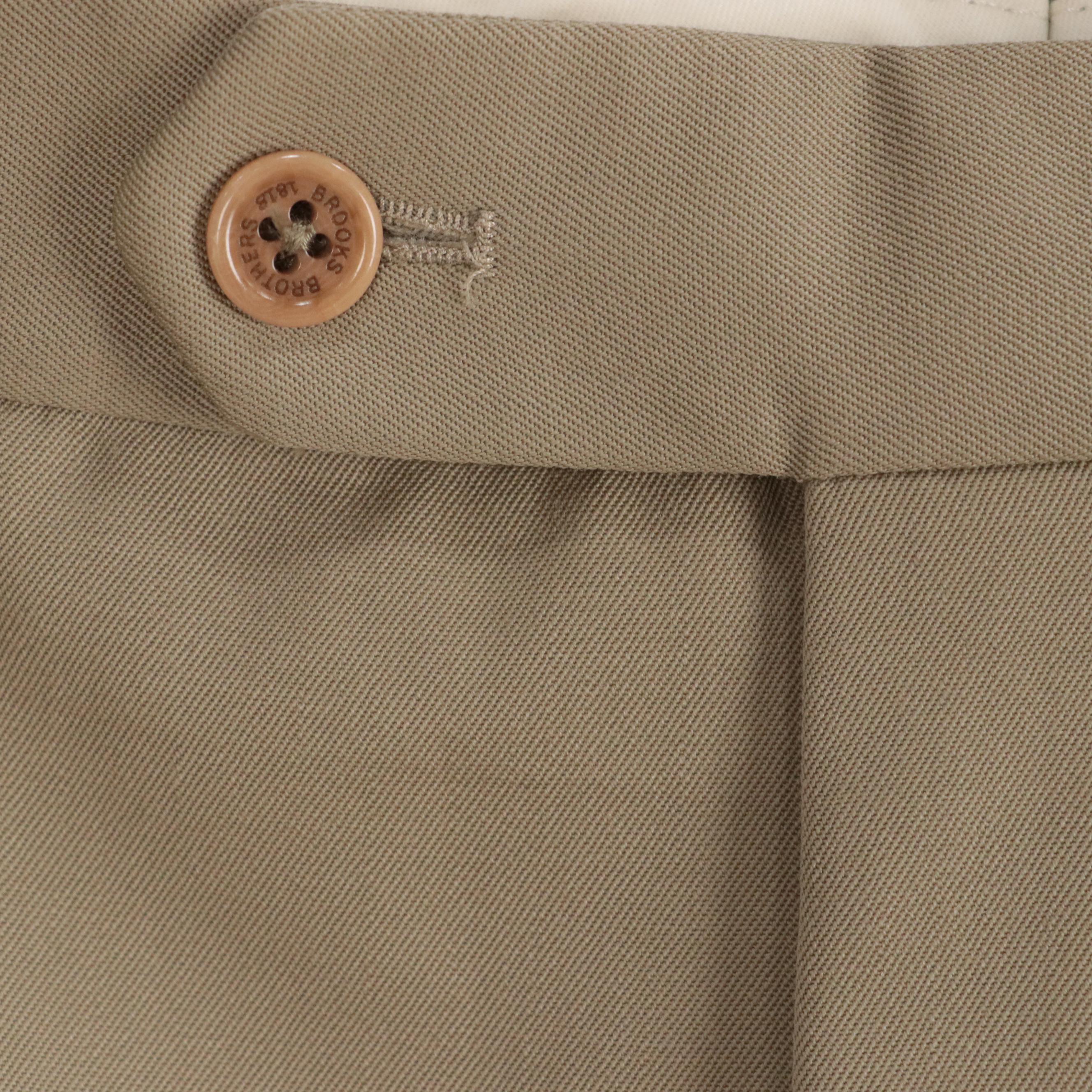 Men's Brooks Brothers Khaki Pleat-Front Wool Trousers