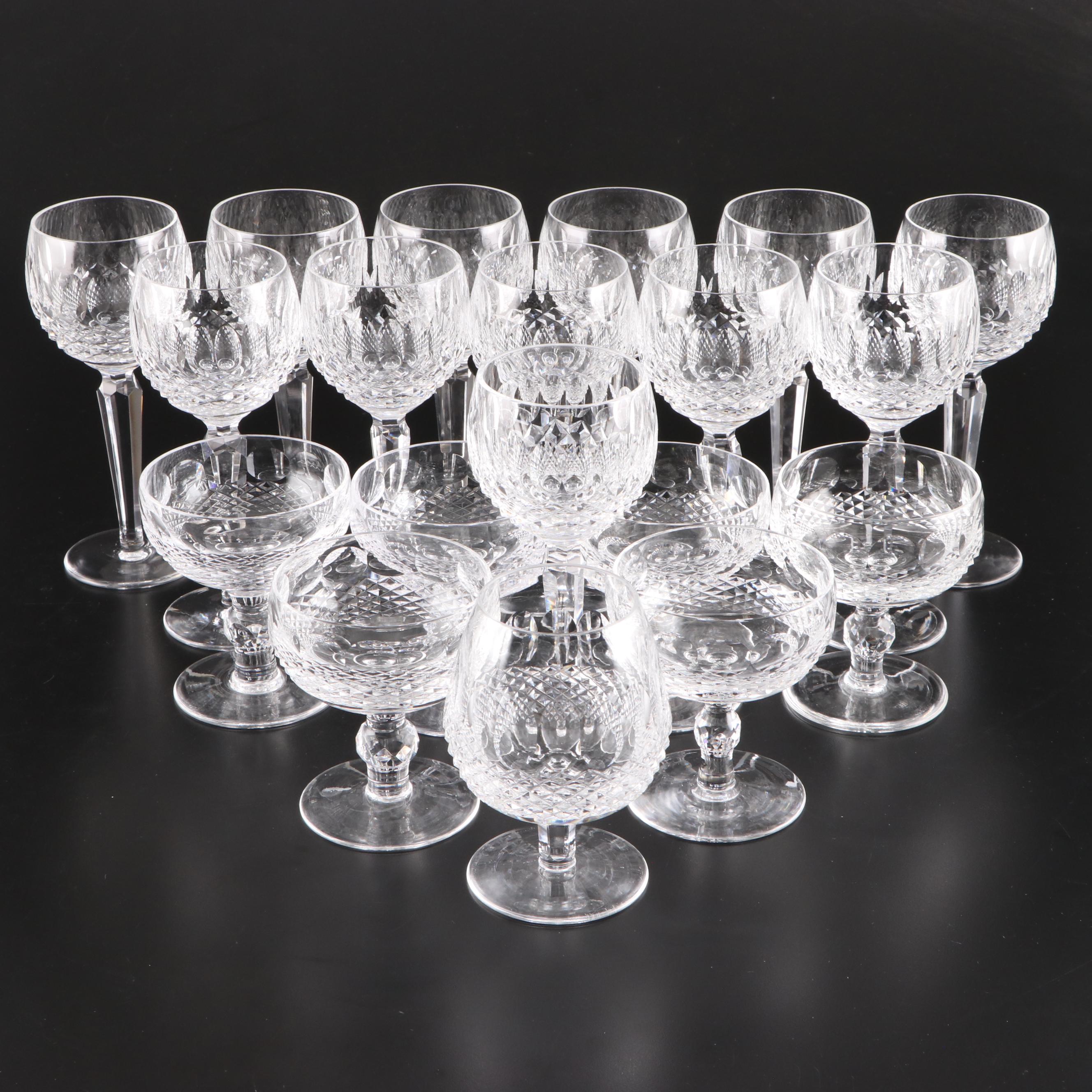 Waterford Crystal "Colleen" Wine Glasses, Champagne Coupes, and Snifter