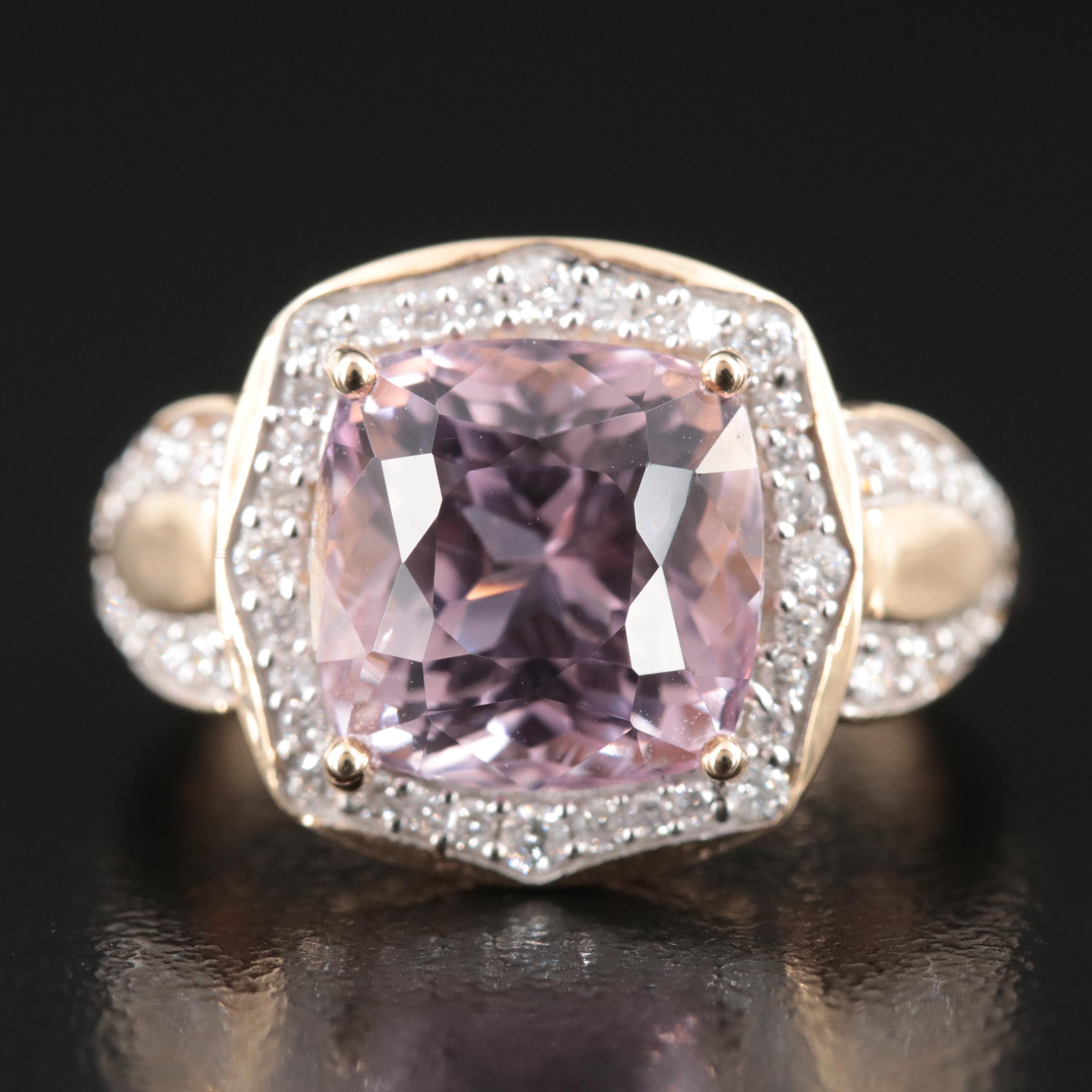 14K Kunzite and Diamond Ring