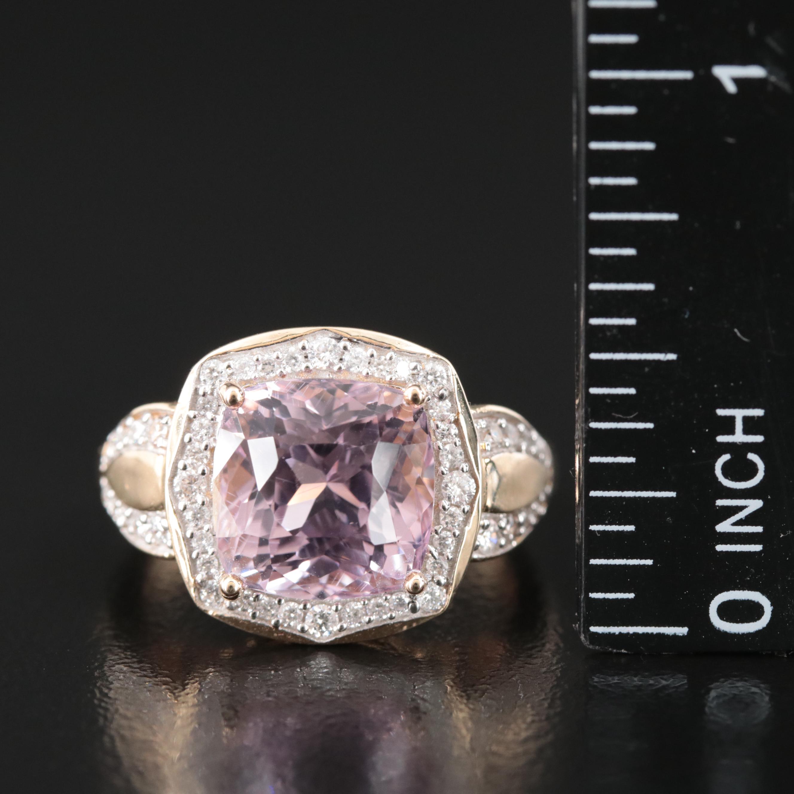 14K Kunzite and Diamond Ring