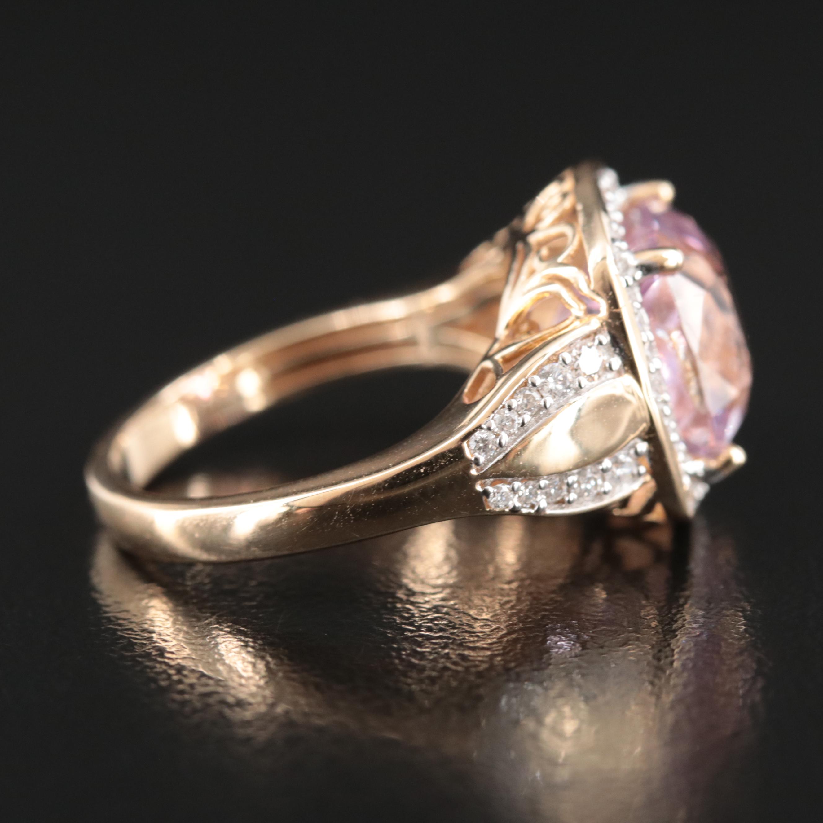 14K Kunzite and Diamond Ring