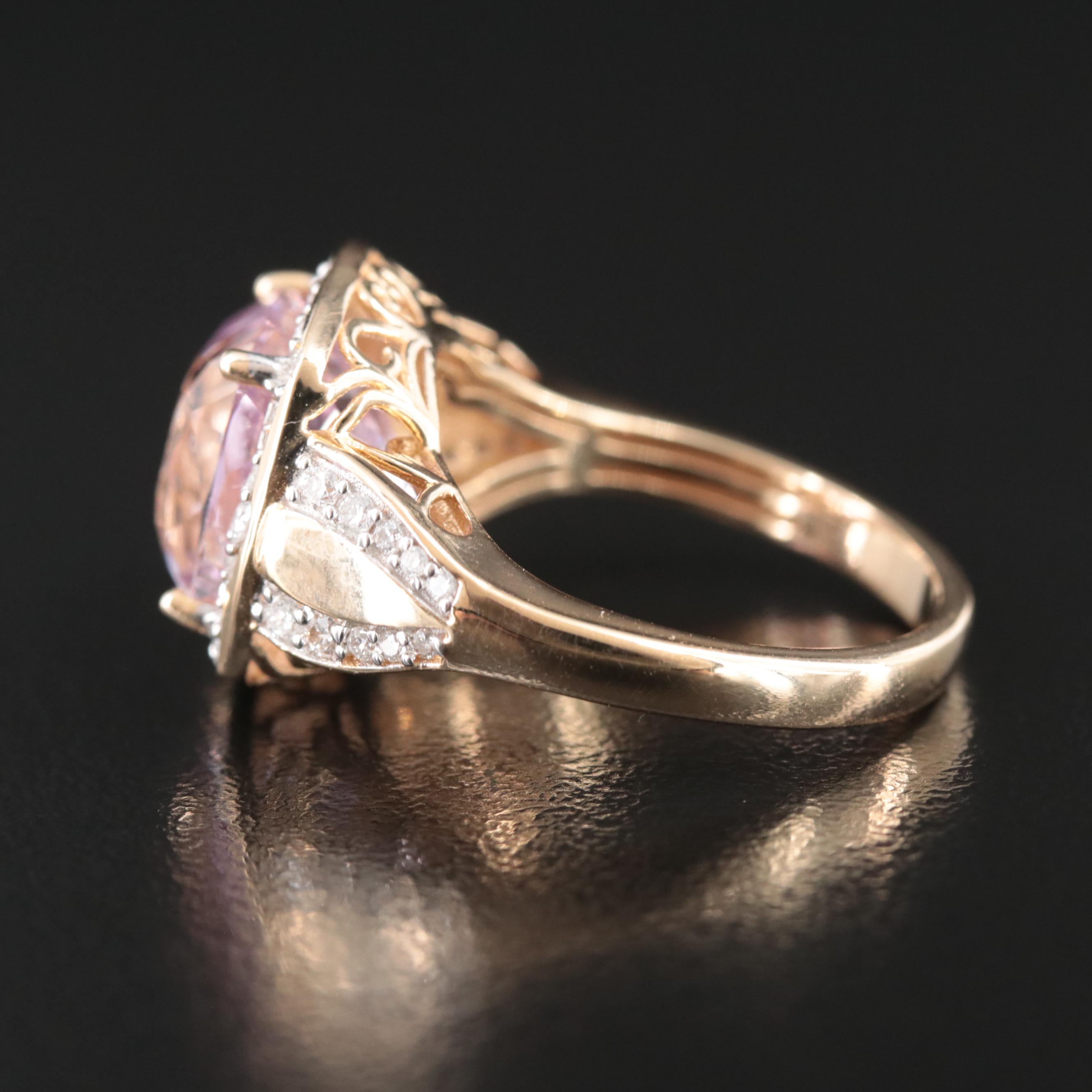 14K Kunzite and Diamond Ring