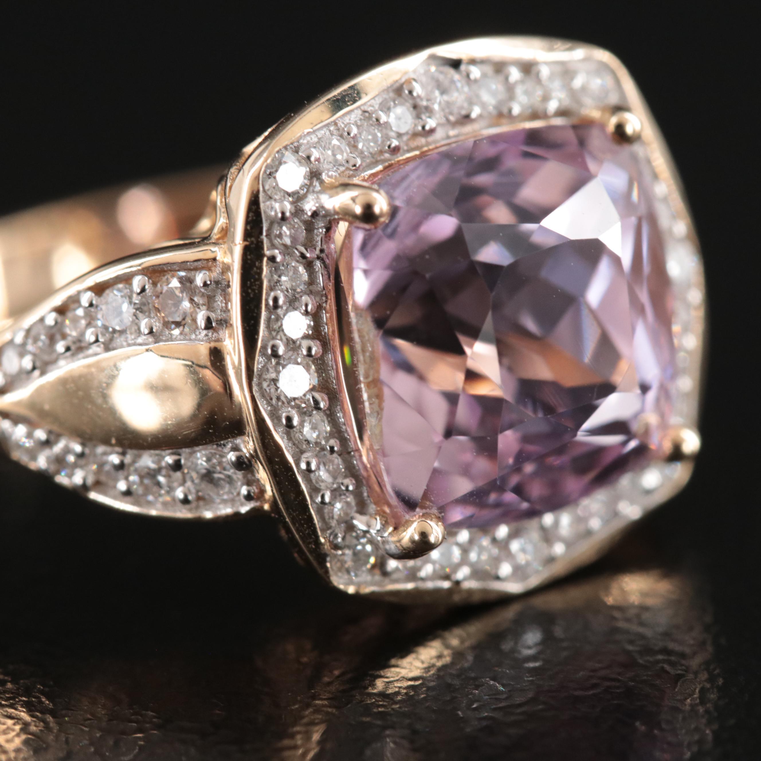 14K Kunzite and Diamond Ring