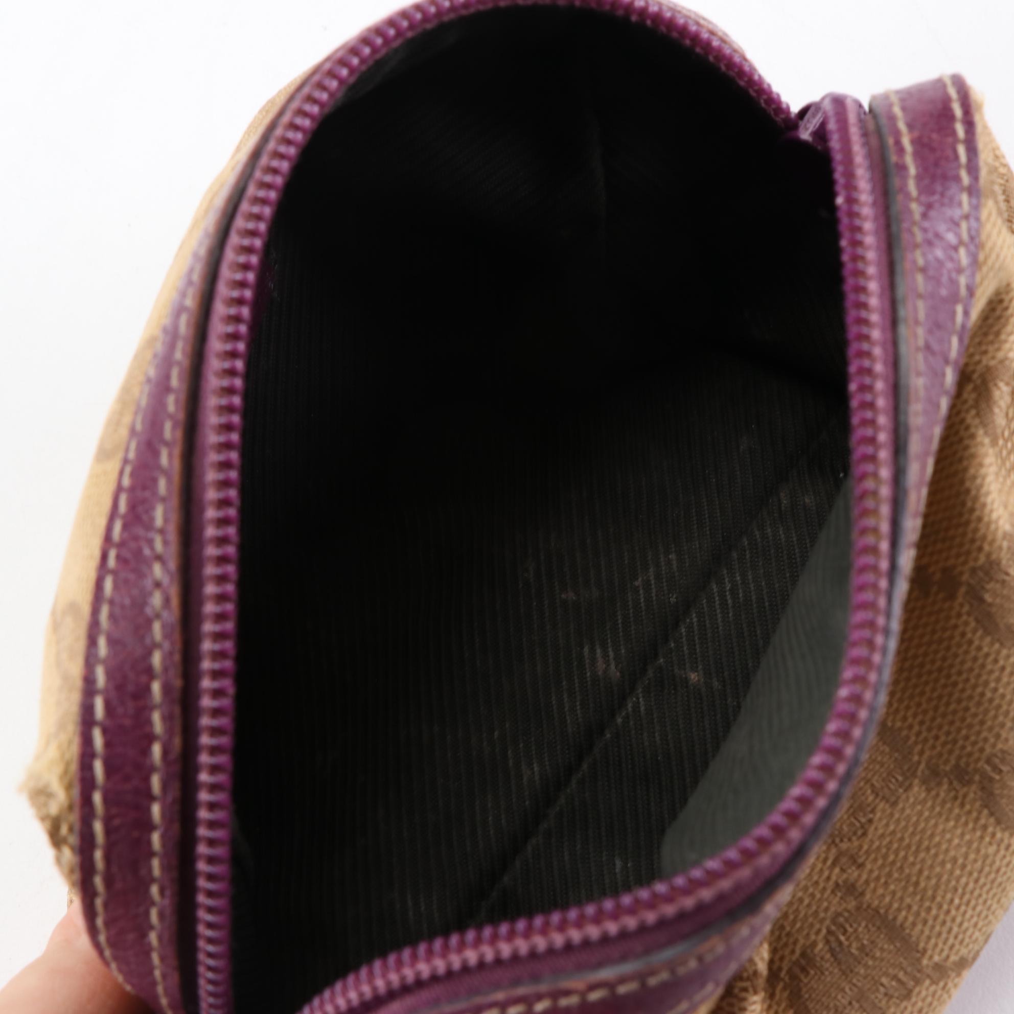 Gucci Cosmetic Bag in GG Canvas with Purple Leather Trim