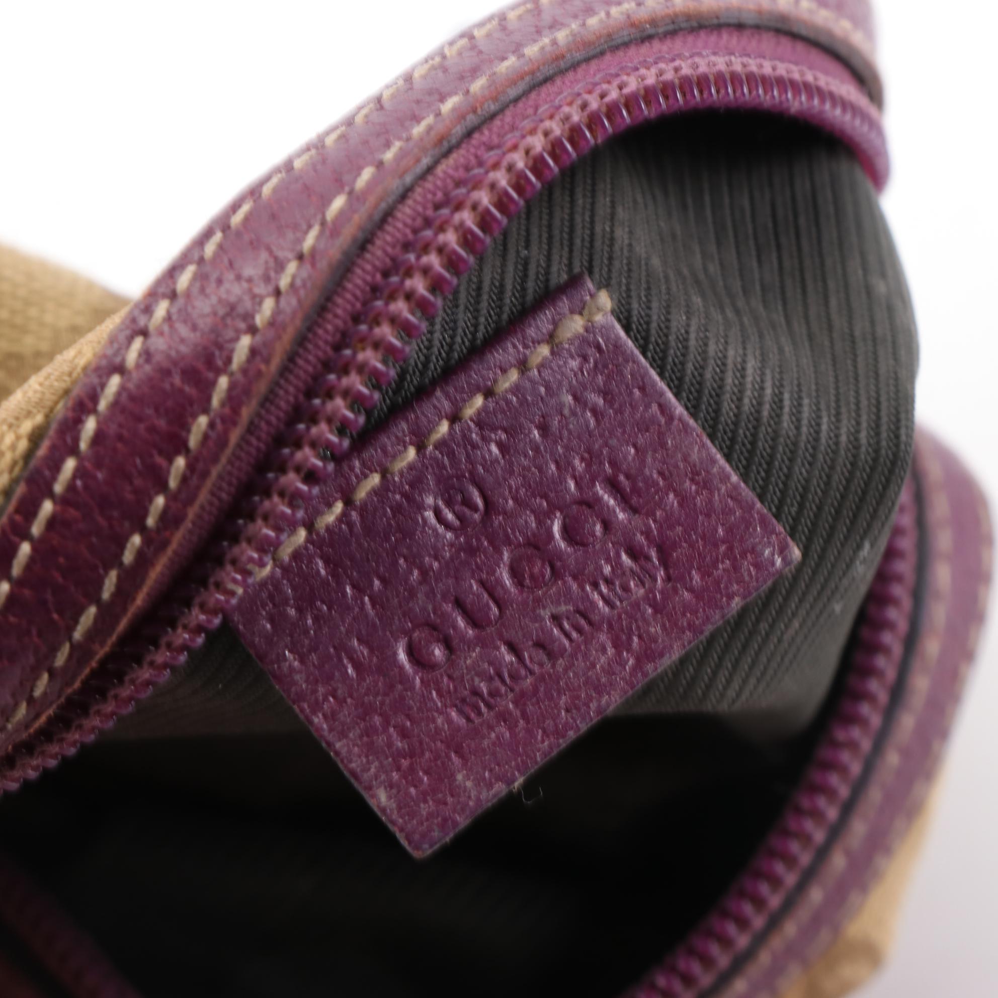 Gucci Cosmetic Bag in GG Canvas with Purple Leather Trim