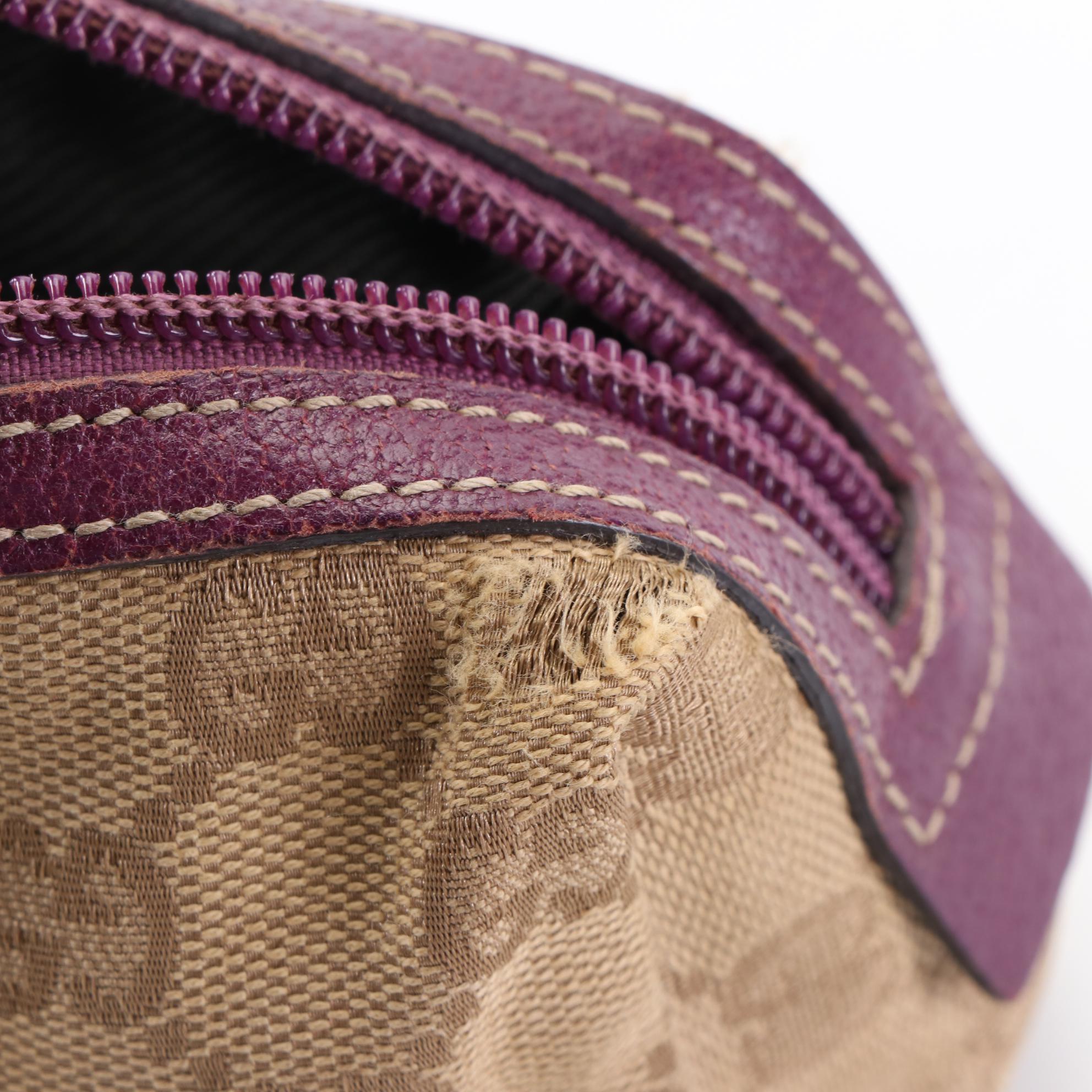 Gucci Cosmetic Bag in GG Canvas with Purple Leather Trim