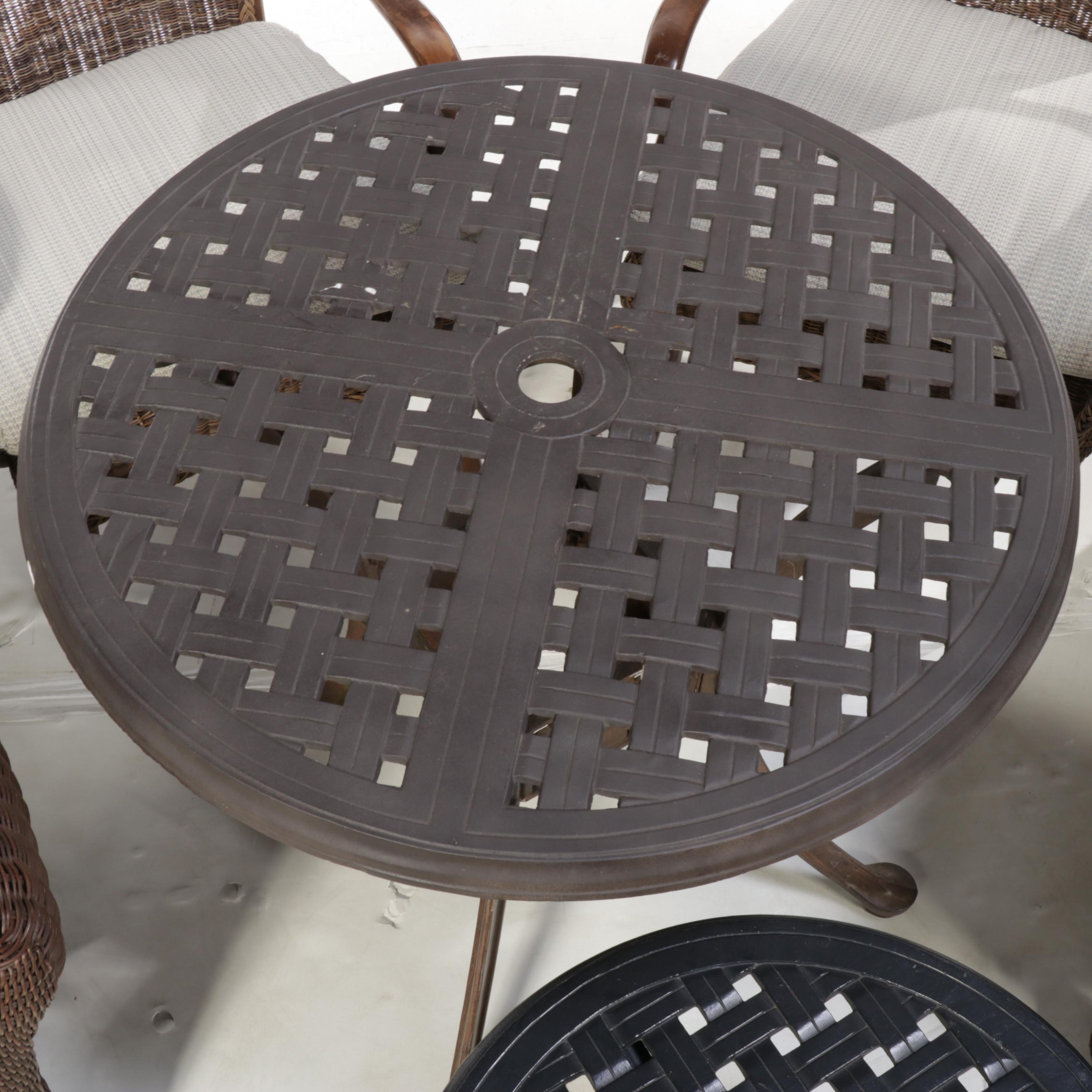 Summer Classics PE Rattan Patio Chairs with Two Cast Metal Accent Tables