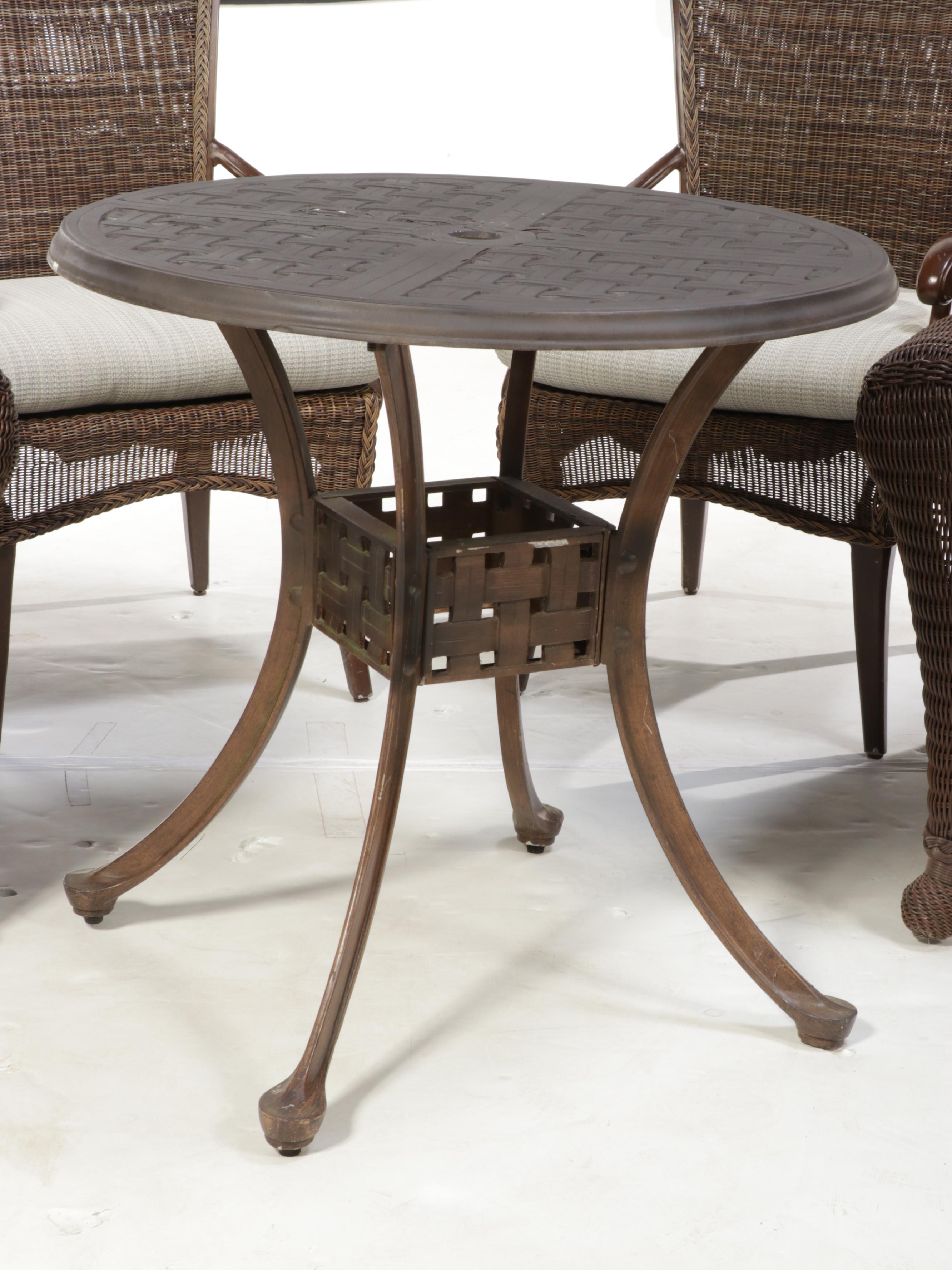 Summer Classics PE Rattan Patio Chairs with Two Cast Metal Accent Tables