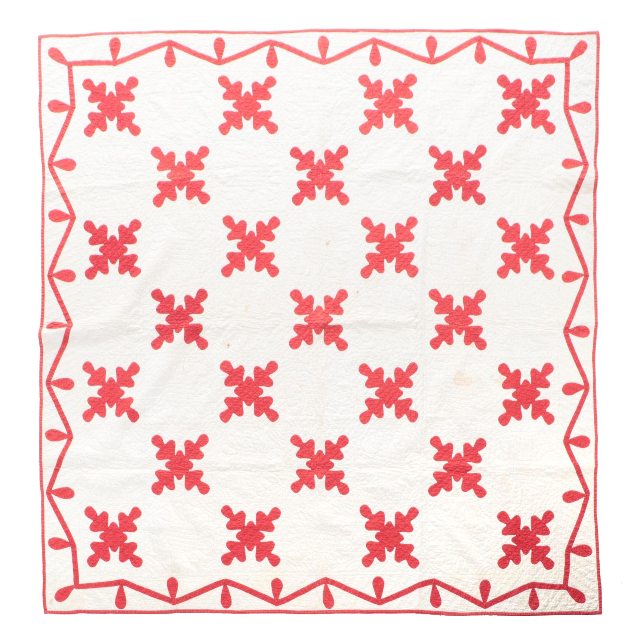 Handmade Red and White Applique Christmas Style Quilt