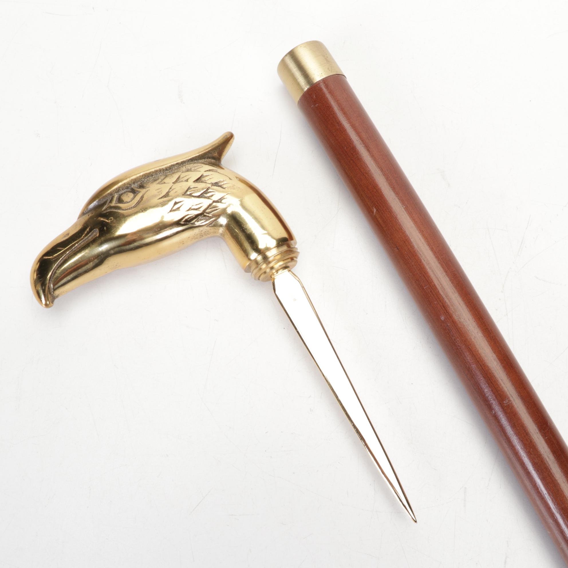 Brass Eagle Head Cane with Hidden Blade