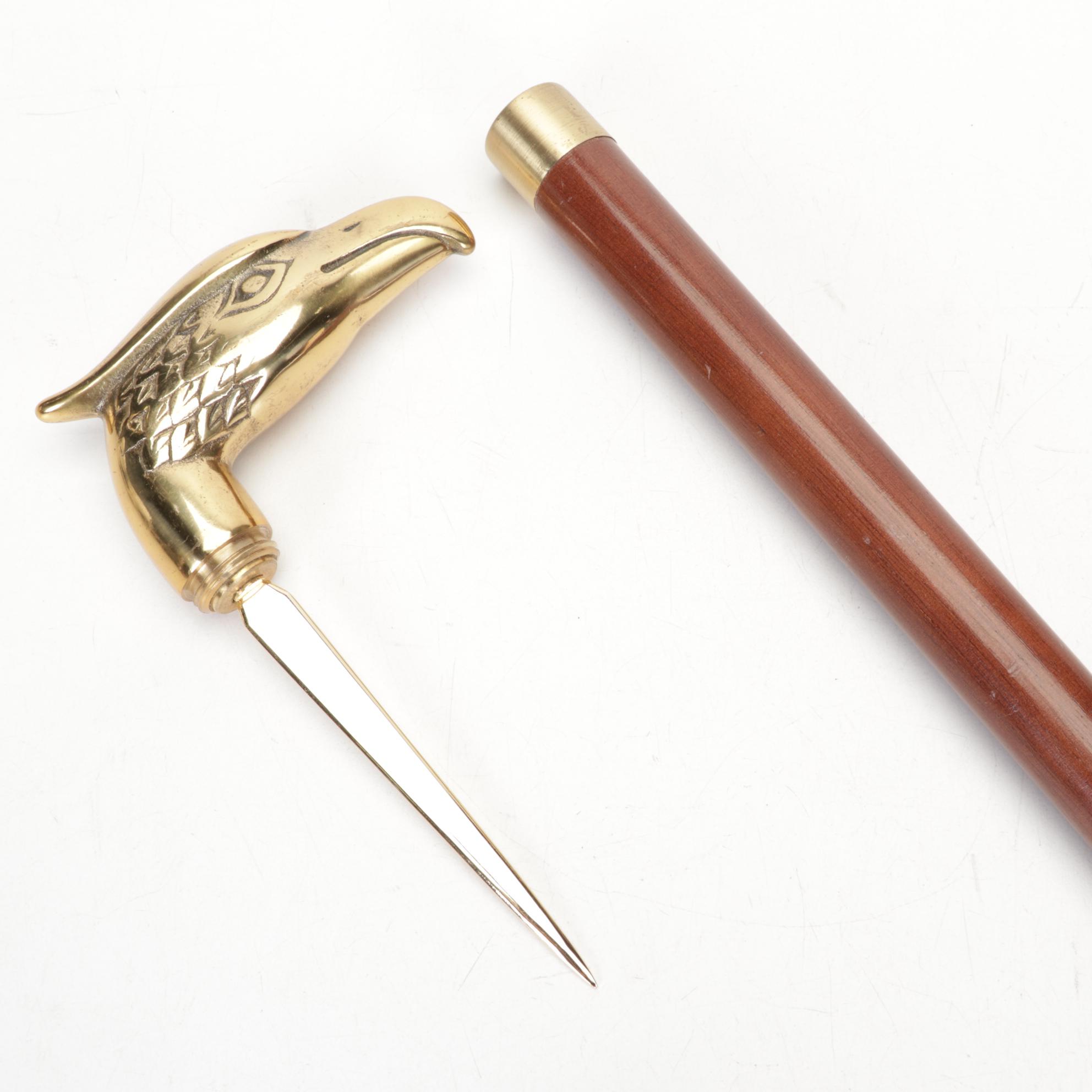 Brass Eagle Head Cane with Hidden Blade
