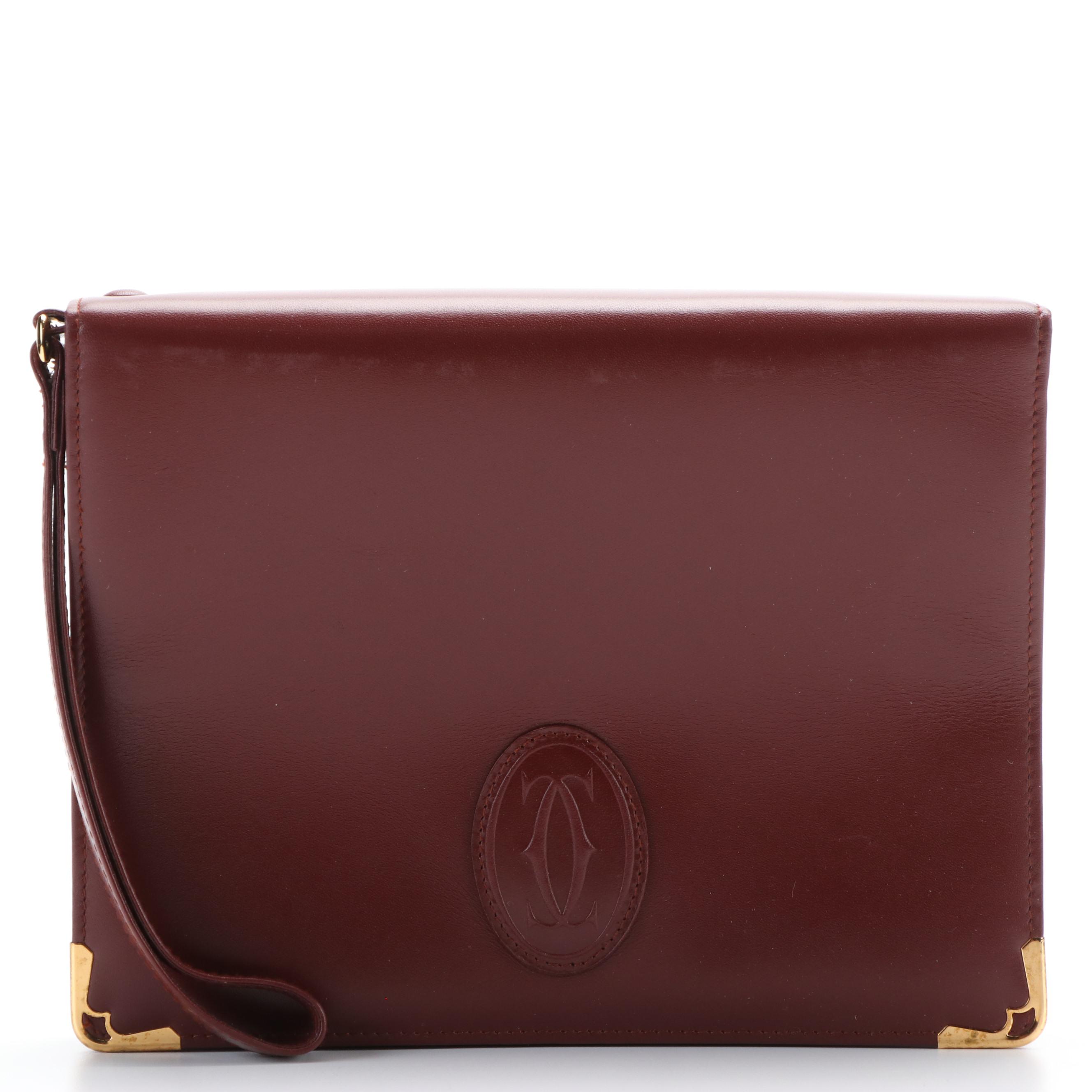 Cartier Burgundy Leather Wristlet Clutch with Box