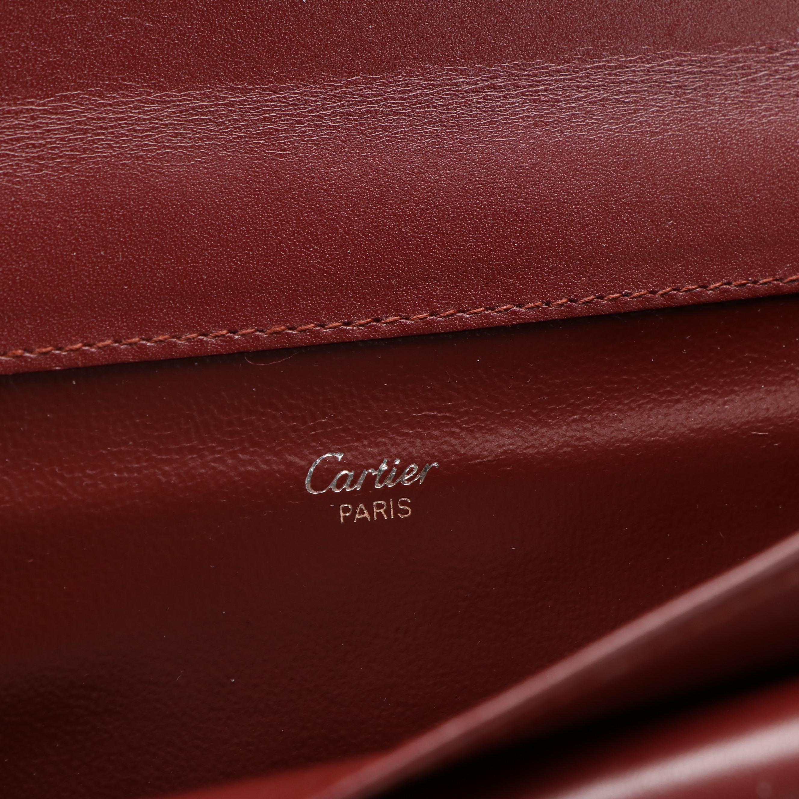 Cartier Burgundy Leather Wristlet Clutch with Box