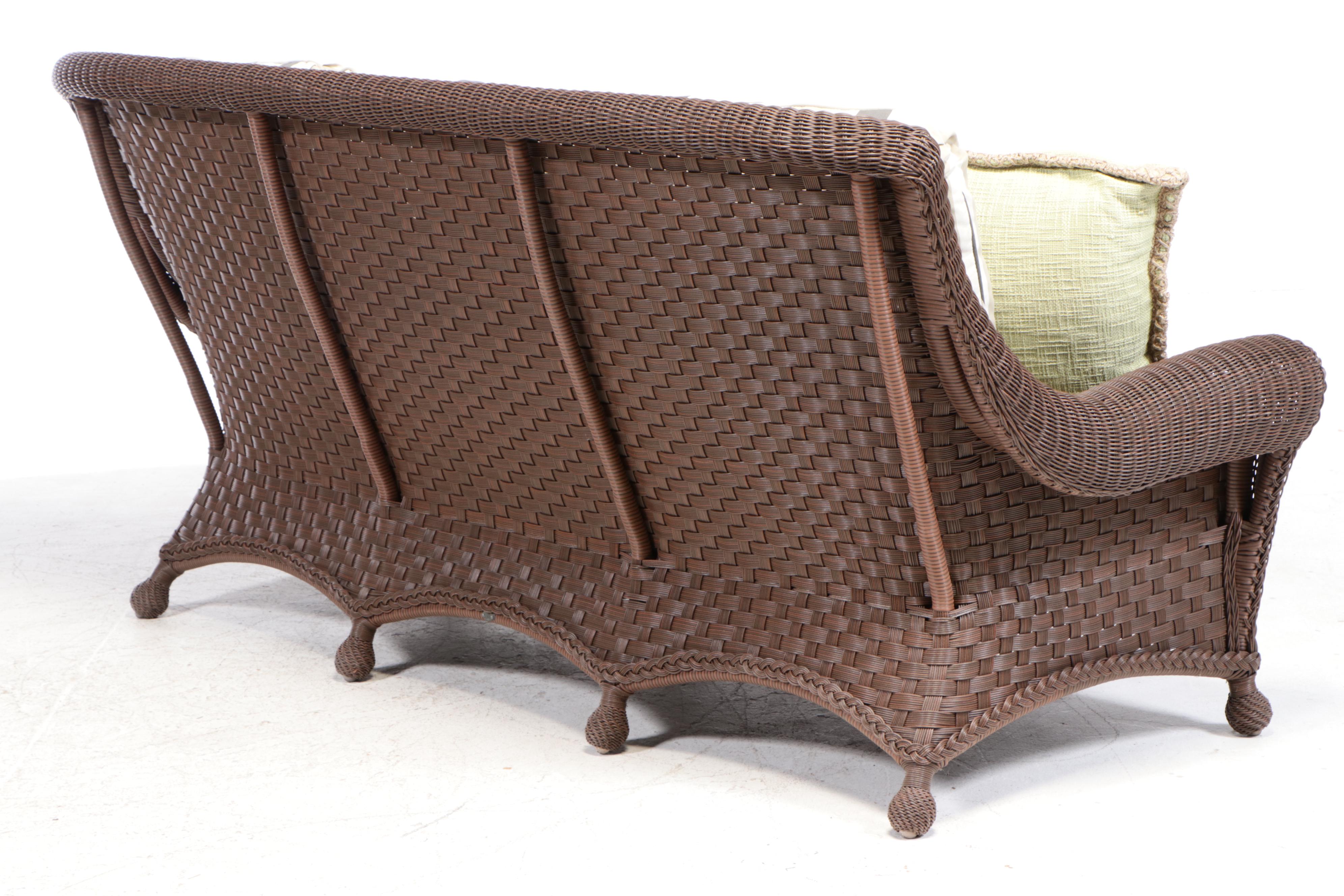 Faux Wicker Patio Sofa, Armchairs and Aluminum Tables