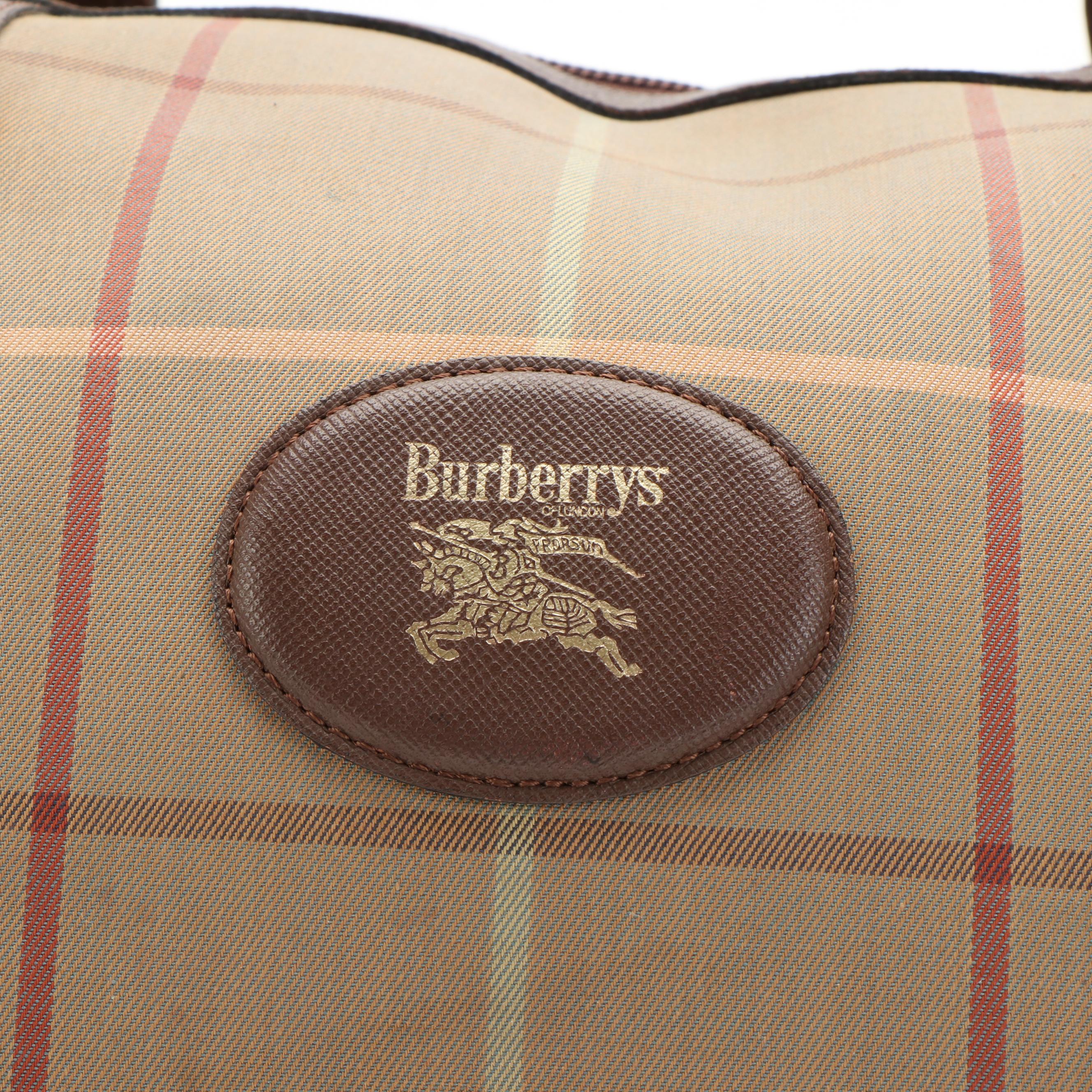 Burberry Boston Bag in Brown Leather and Plaid Canvas