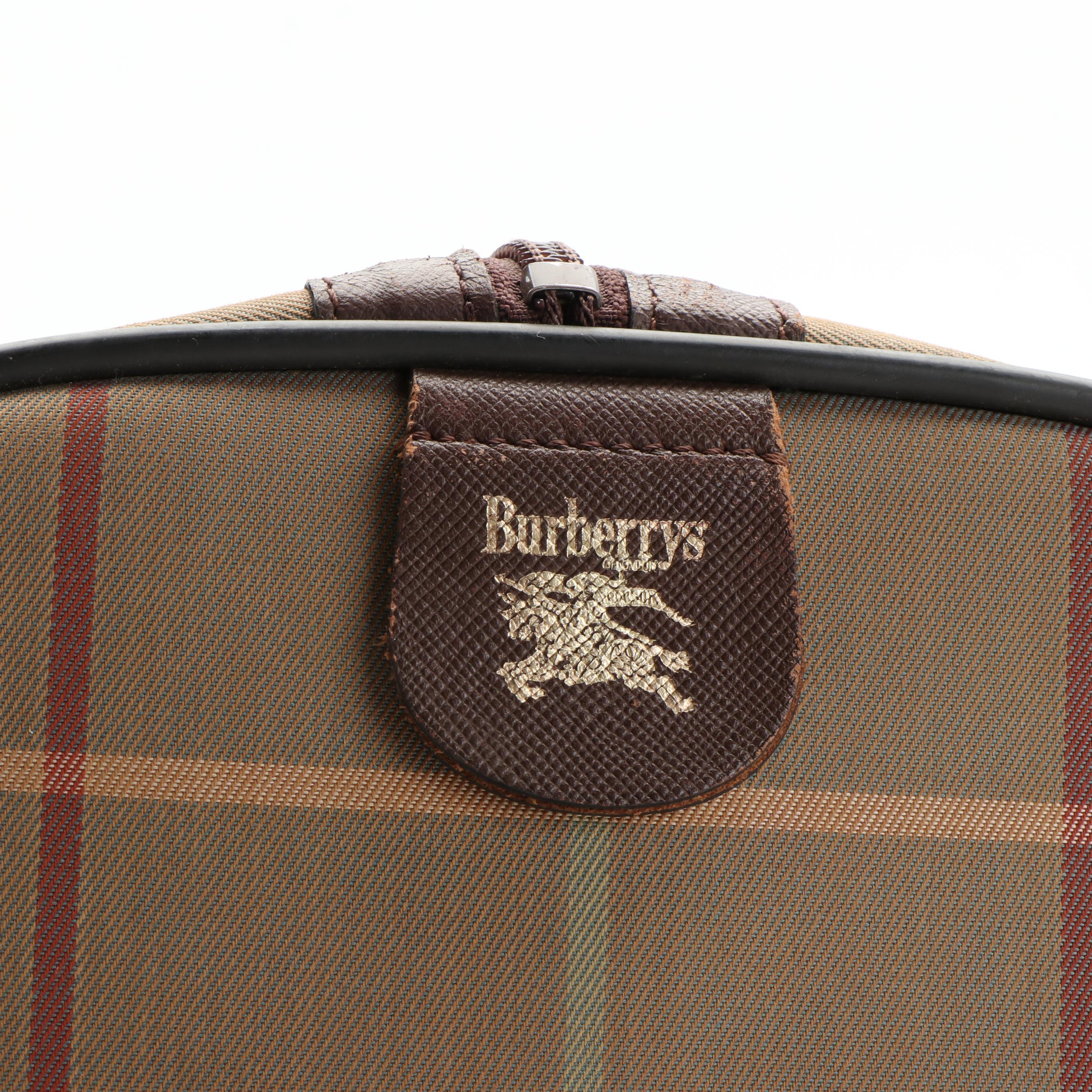 Burberry Boston Bag in Brown Leather and Plaid Canvas
