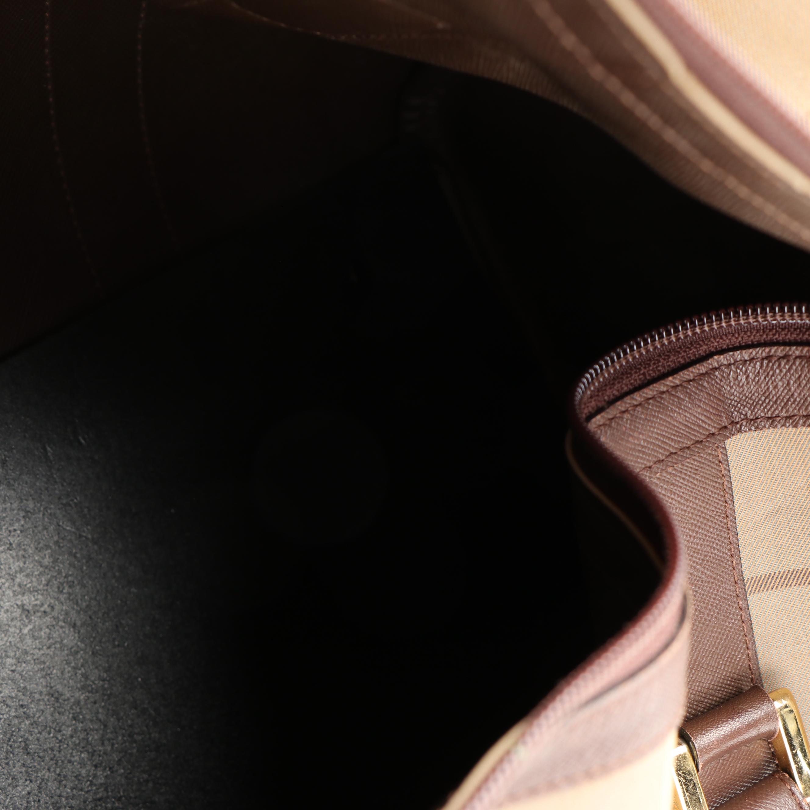 Burberry Boston Bag in Brown Leather and Plaid Canvas