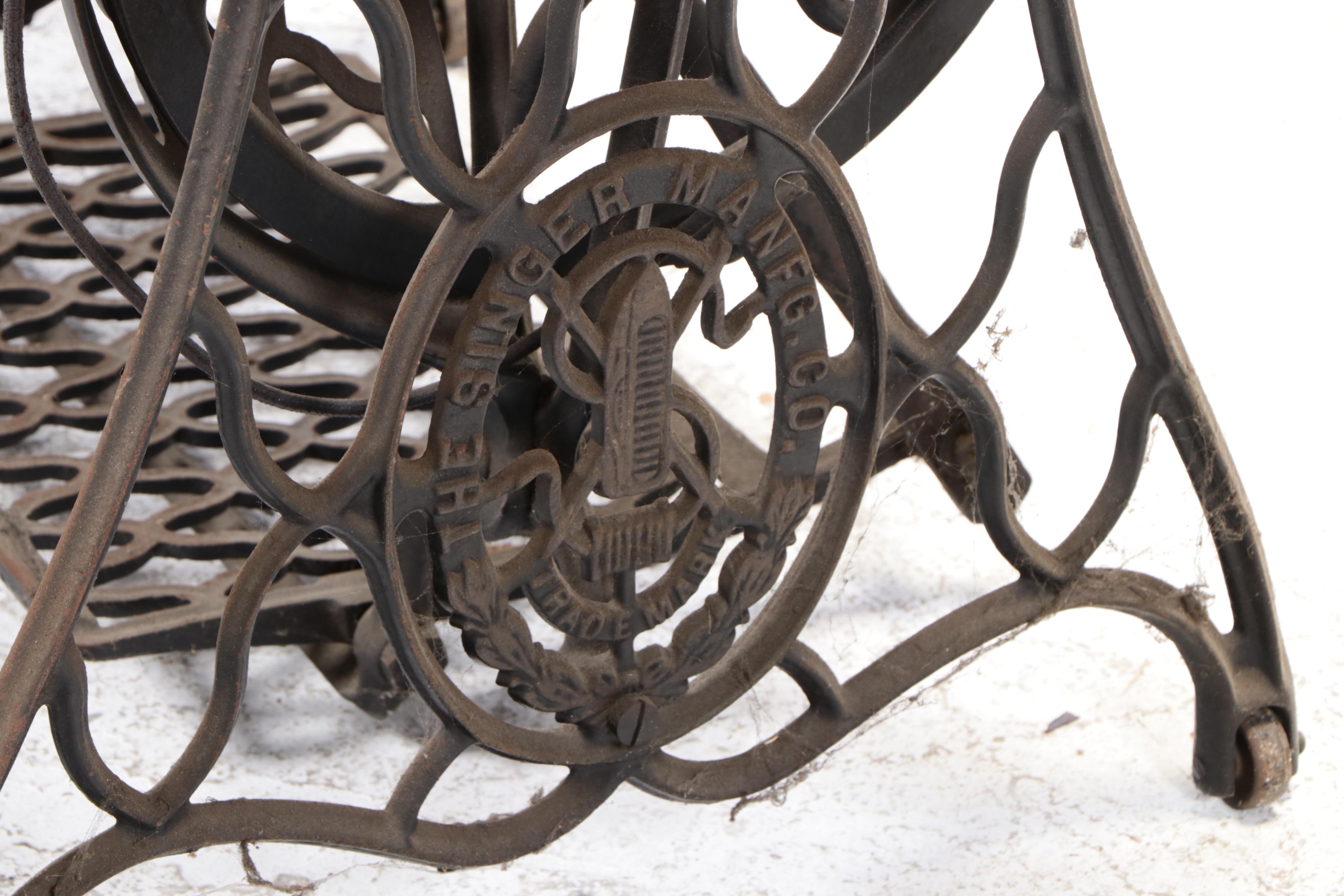 Singer Treadle-Base Iron and Oak Sewing Machine and Cabinet, Early 20th C