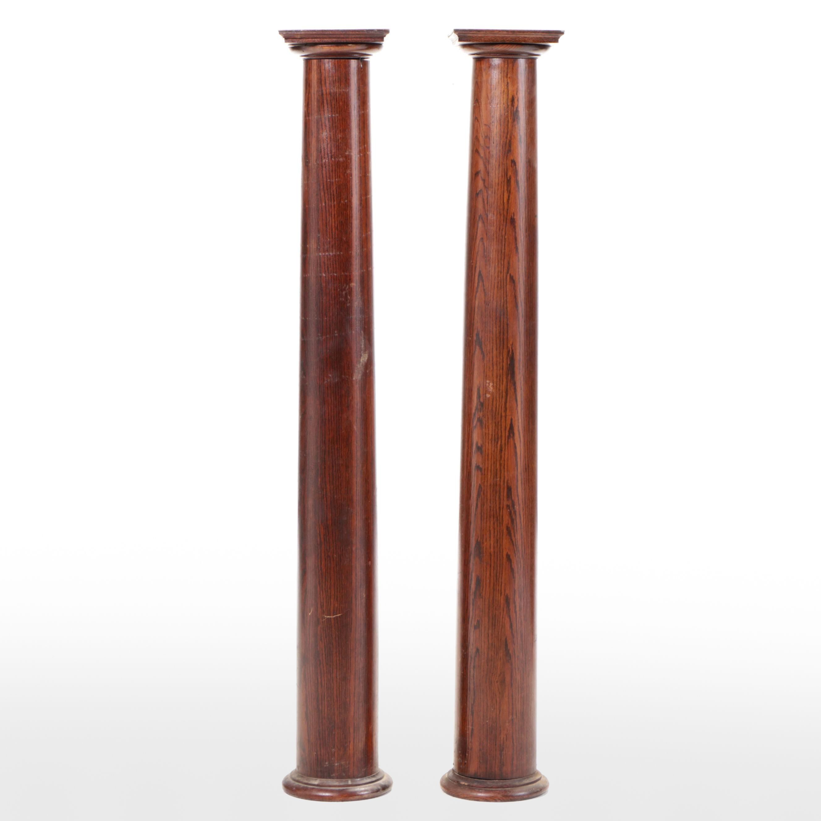 Pair of Heavy Oak Wood Pillars