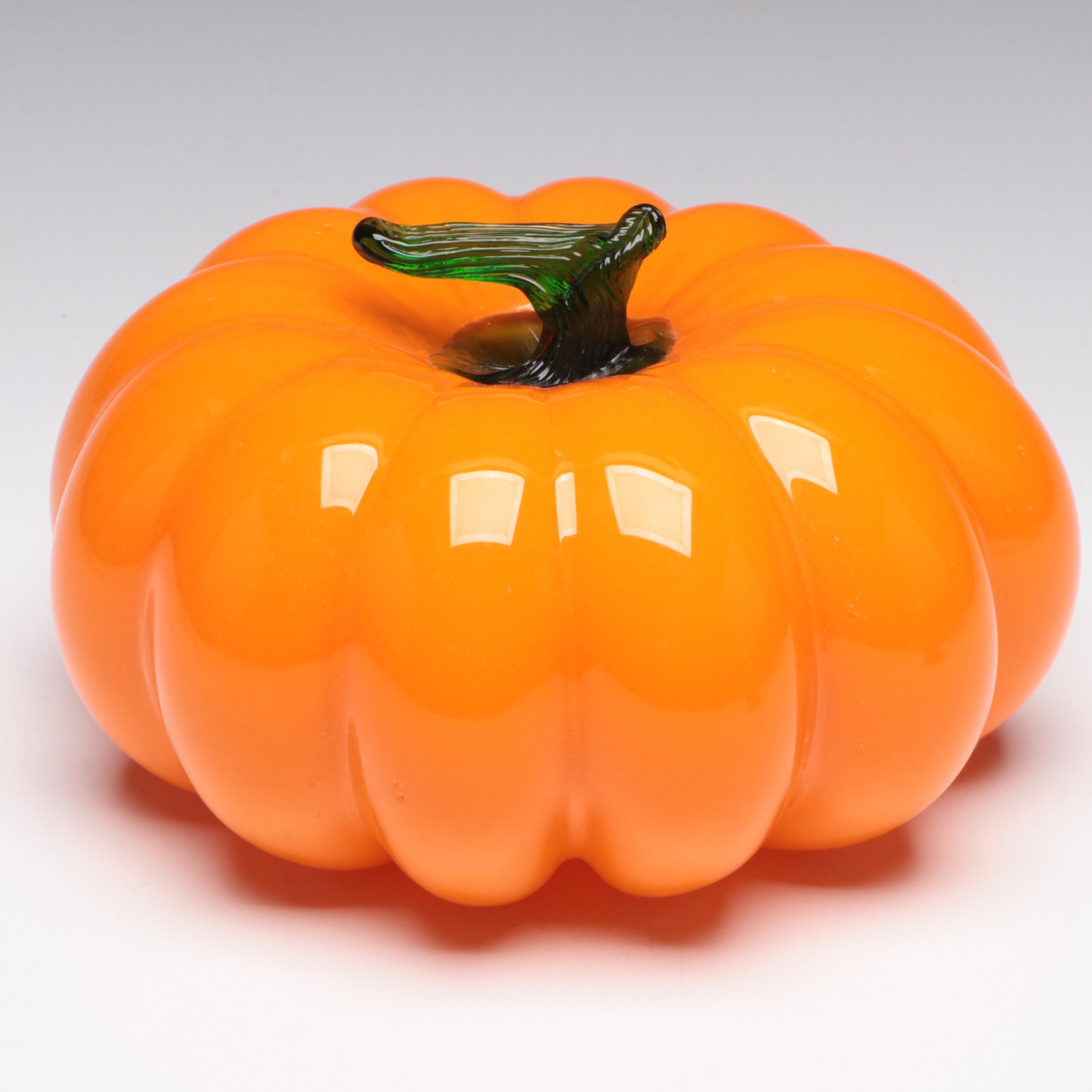 Blown Art Glass Pumpkin Figurine and Multicolor Glass Vase