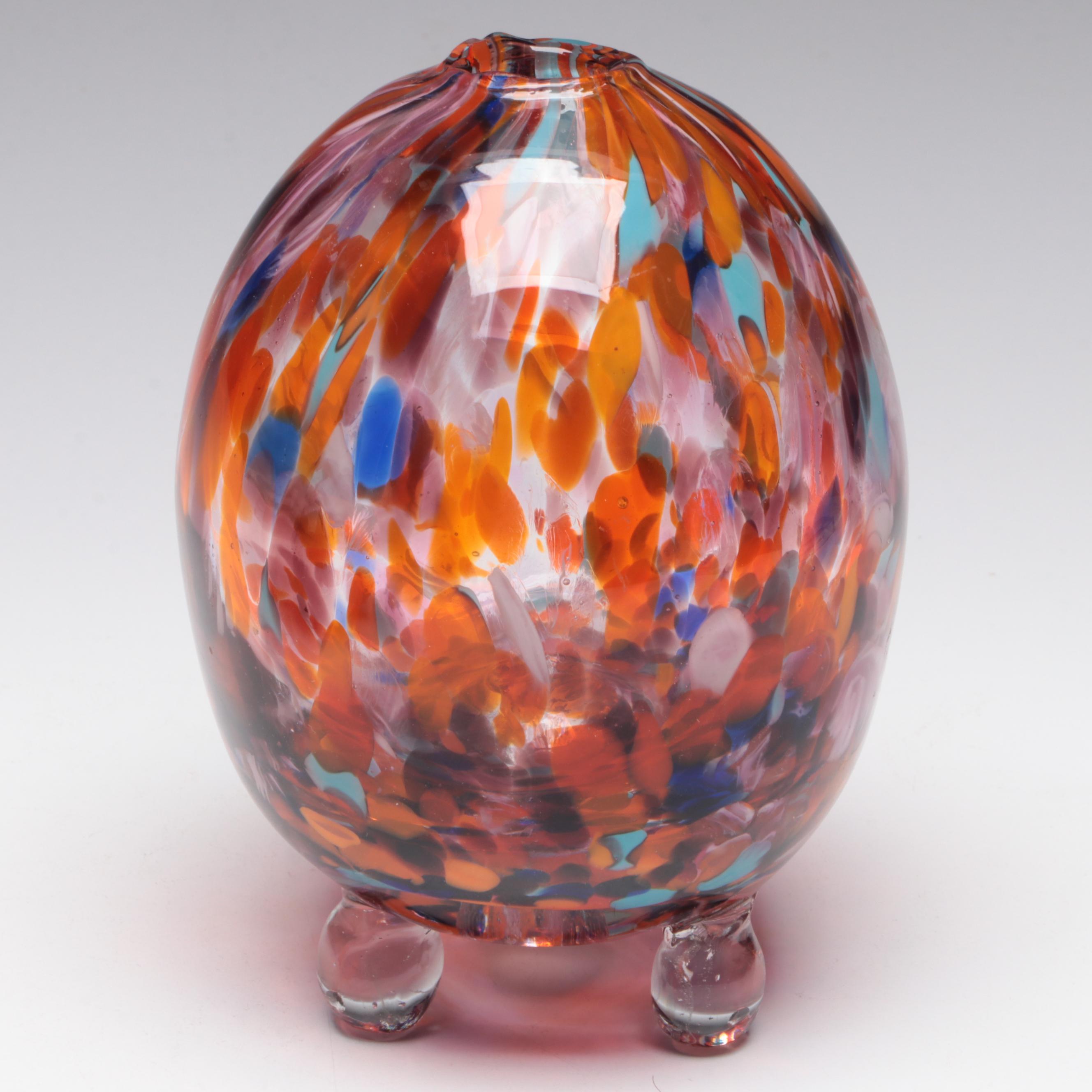Blown Art Glass Pumpkin Figurine and Multicolor Glass Vase
