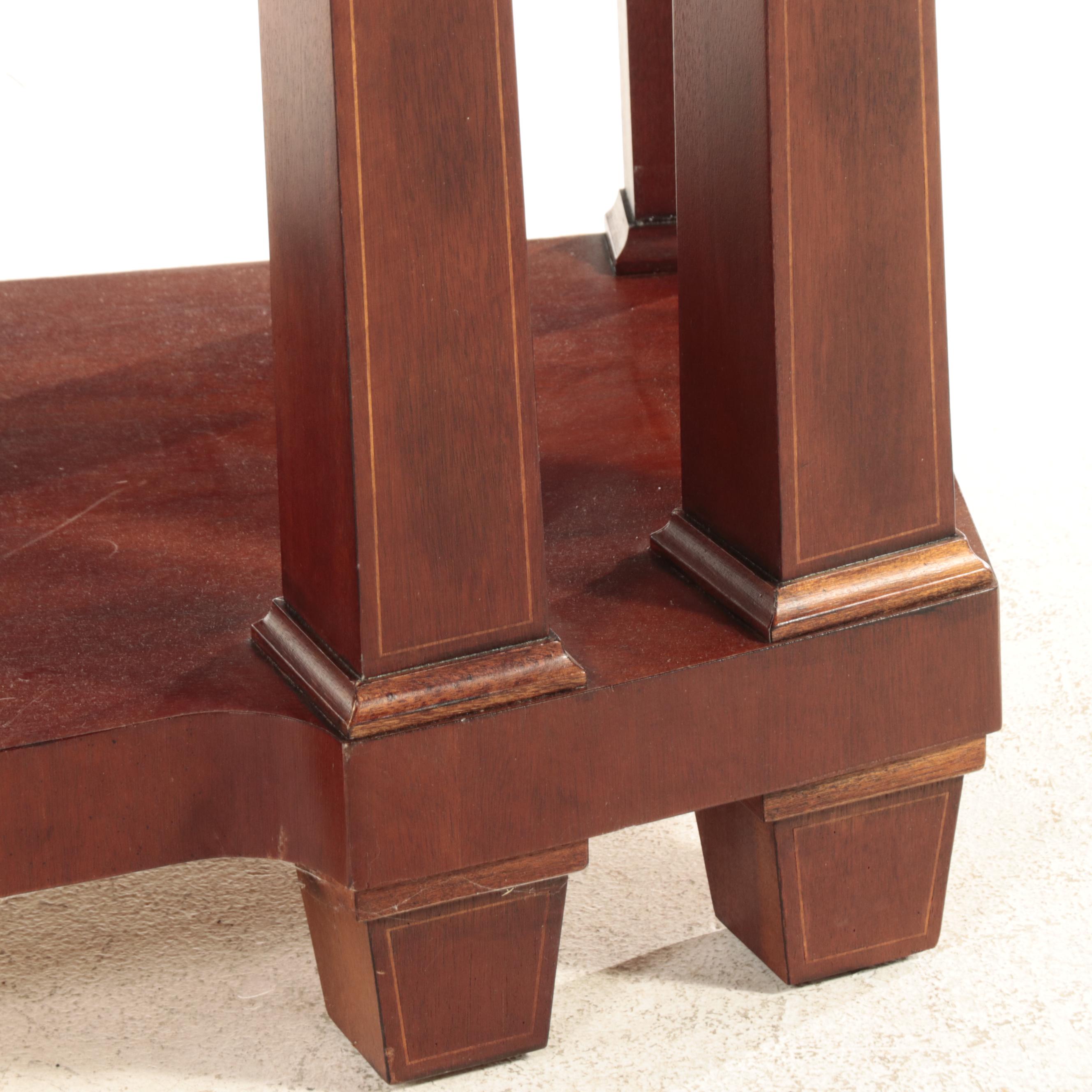 Henredon Empire Style Mahogany, Marquetry and Marble Top Console Table