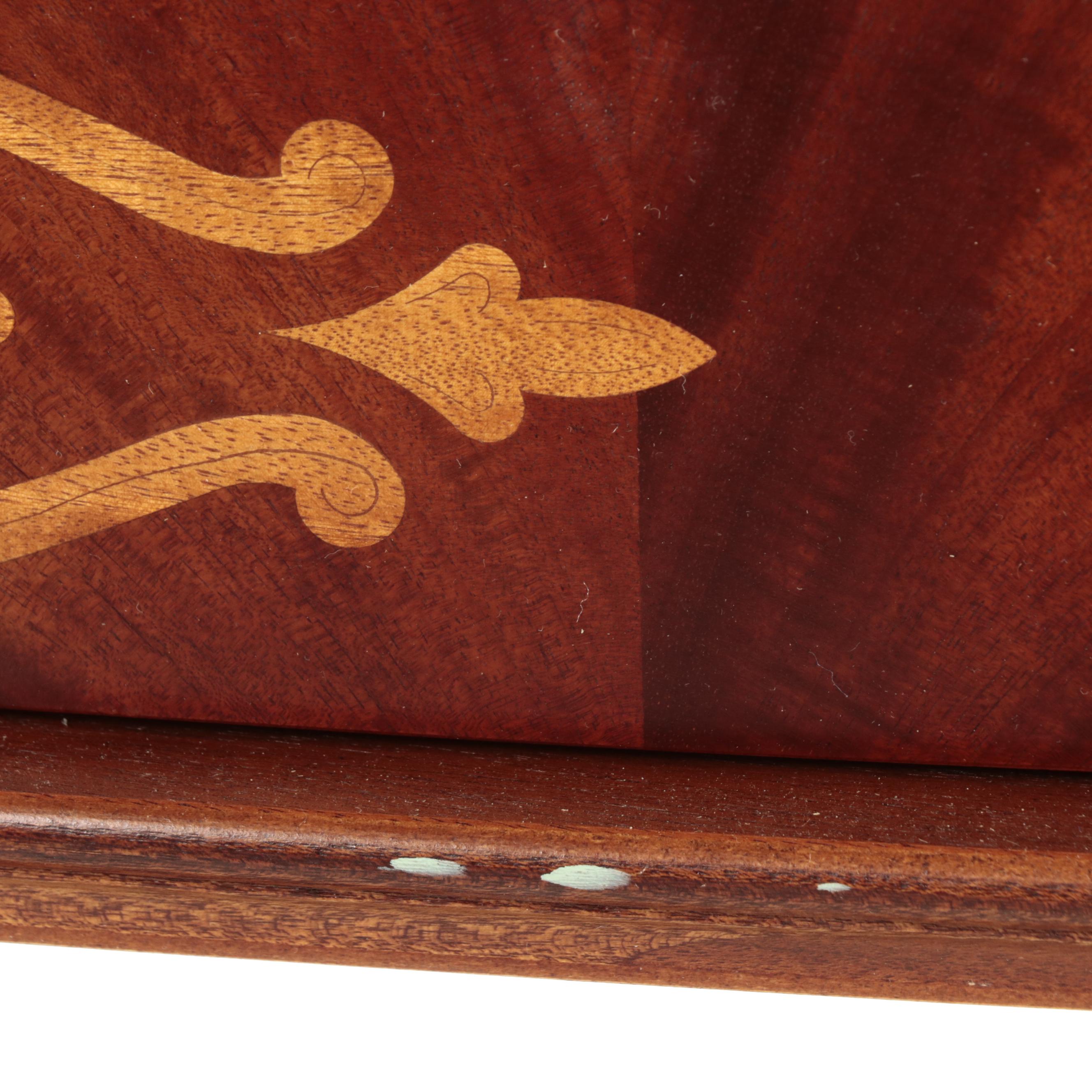 Henredon Empire Style Mahogany, Marquetry and Marble Top Console Table