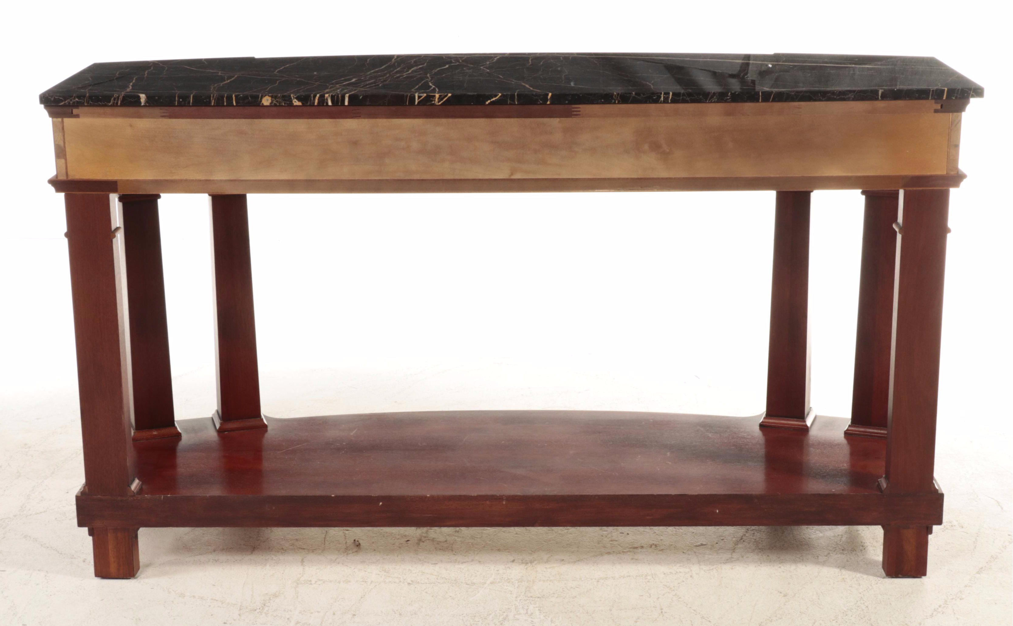 Henredon Empire Style Mahogany, Marquetry and Marble Top Console Table